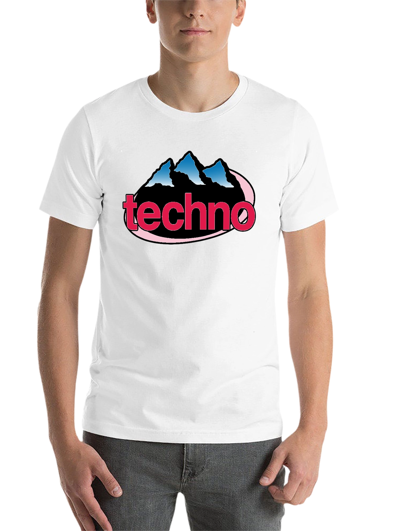 Black Techno Music Graphic Tee - Classic Style, Mountain Logo view 14