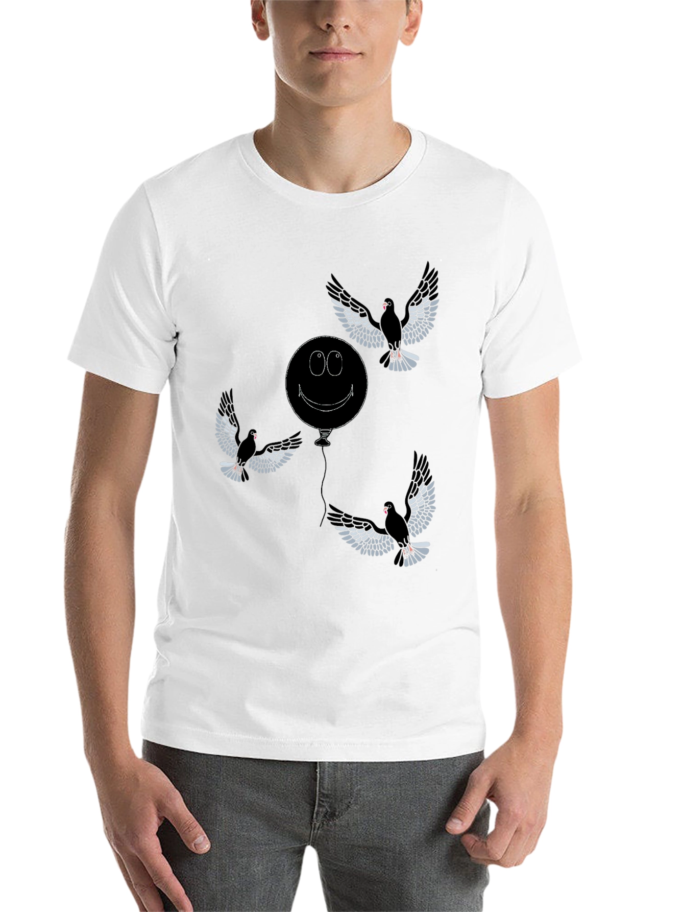 Black Whimsical Bird & Balloon Graphic T-Shirt - Black view 14