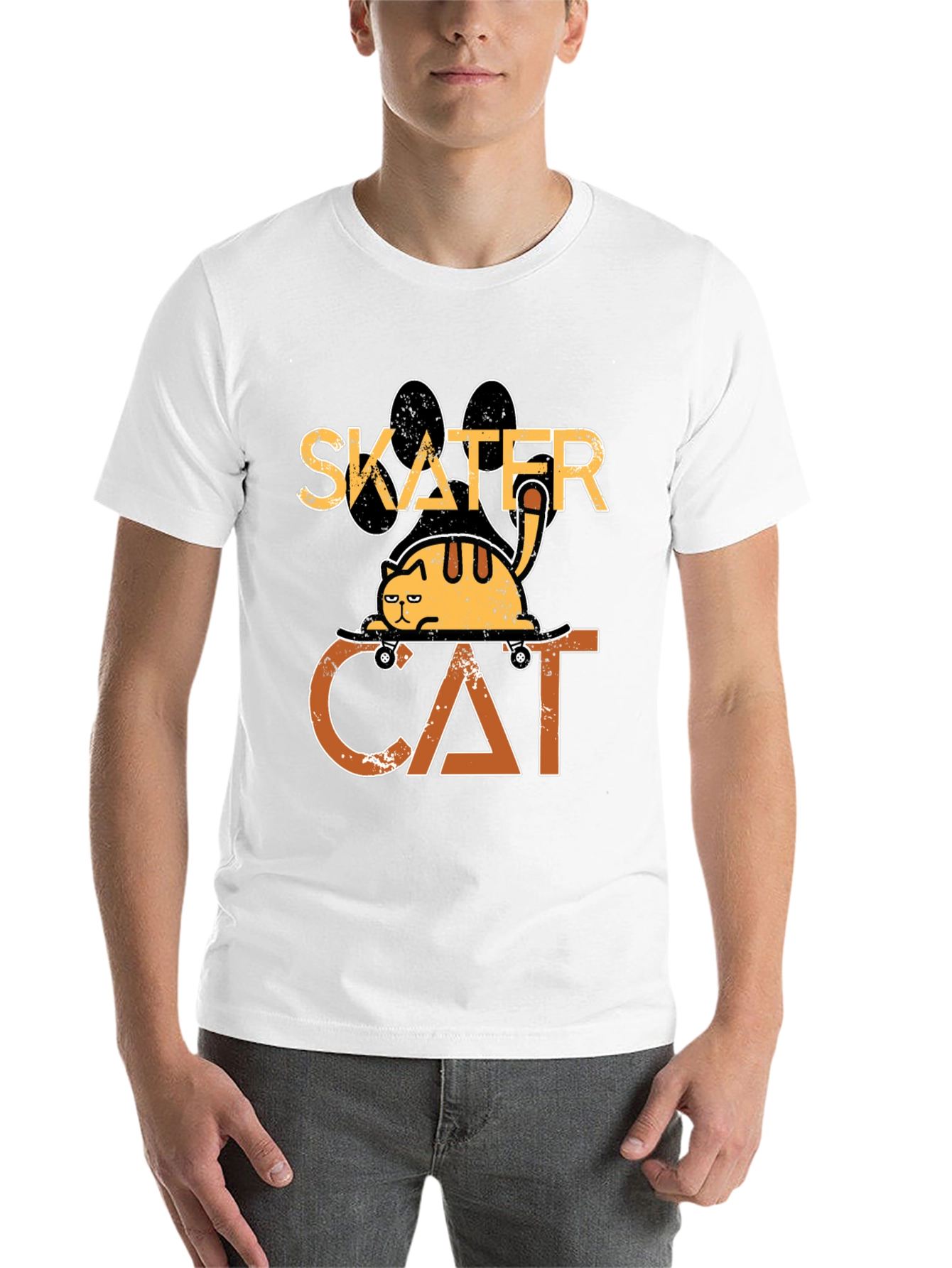 Black Skater Cat Graphic Tee - Cool & Funny Cat T-Shirt view 14