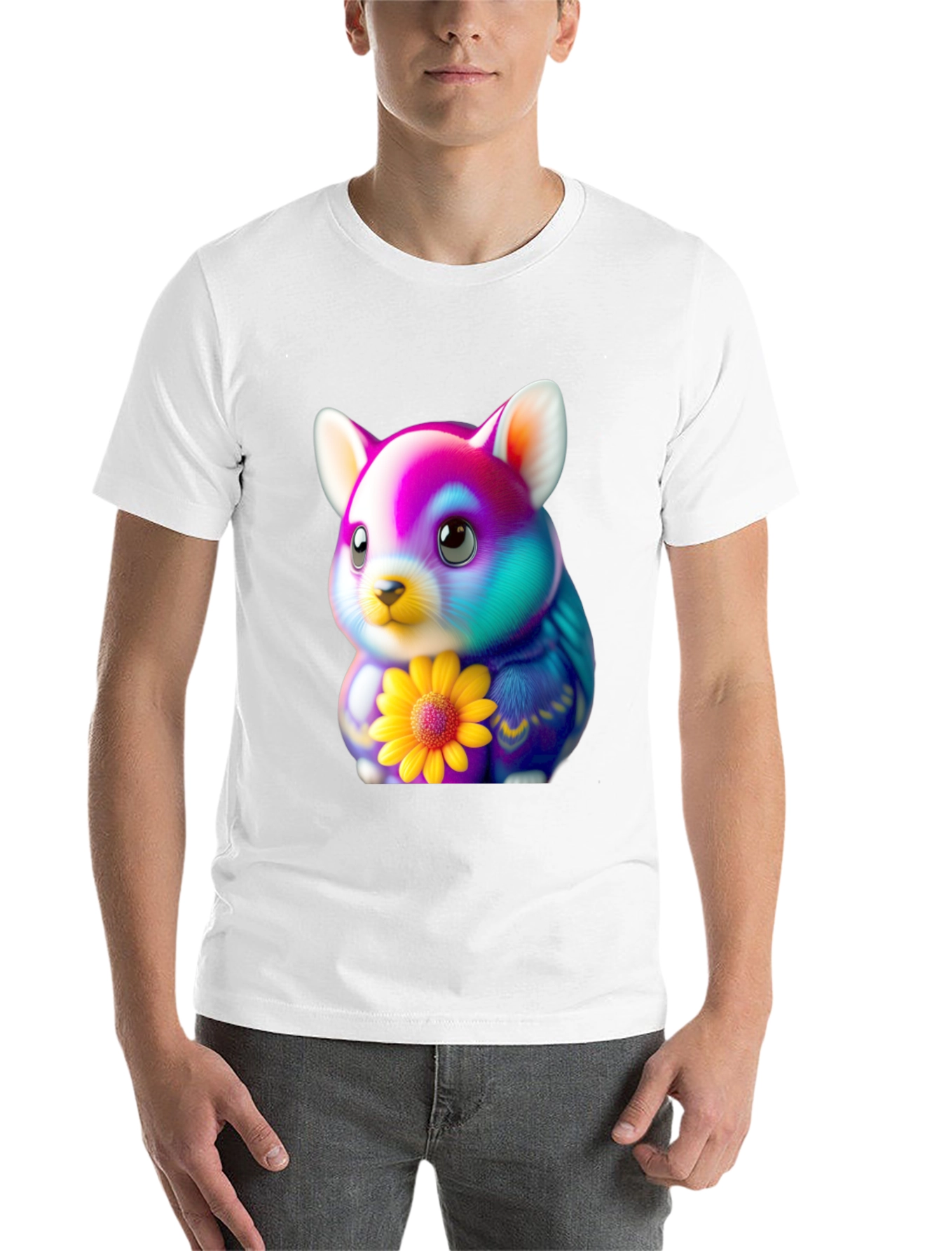 Black Cute Hamster T-Shirt with Sunflower Graphic view 14