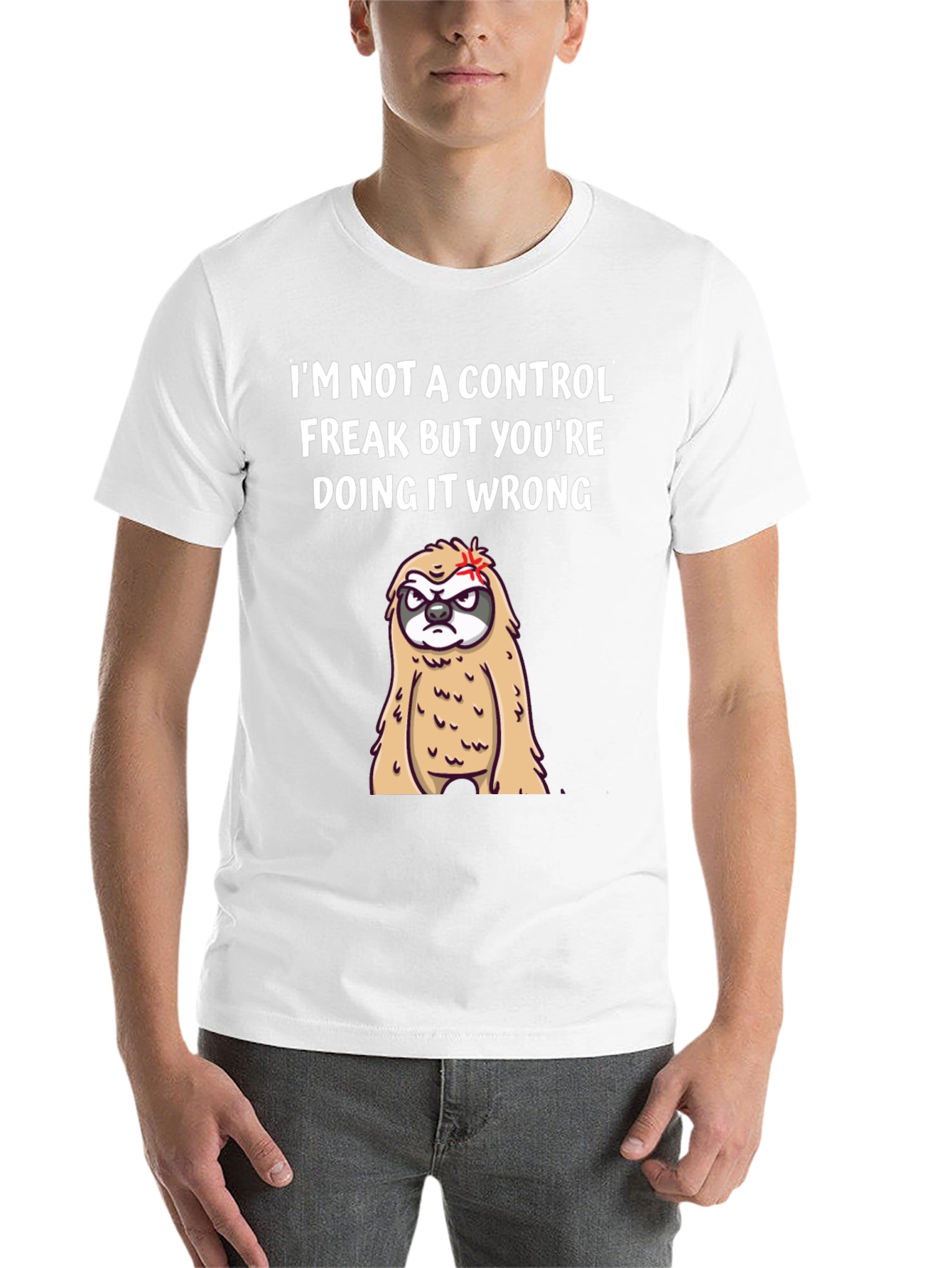 Black Control Freak Sloth Graphic T-Shirt - Funny Slogan Tee view 14