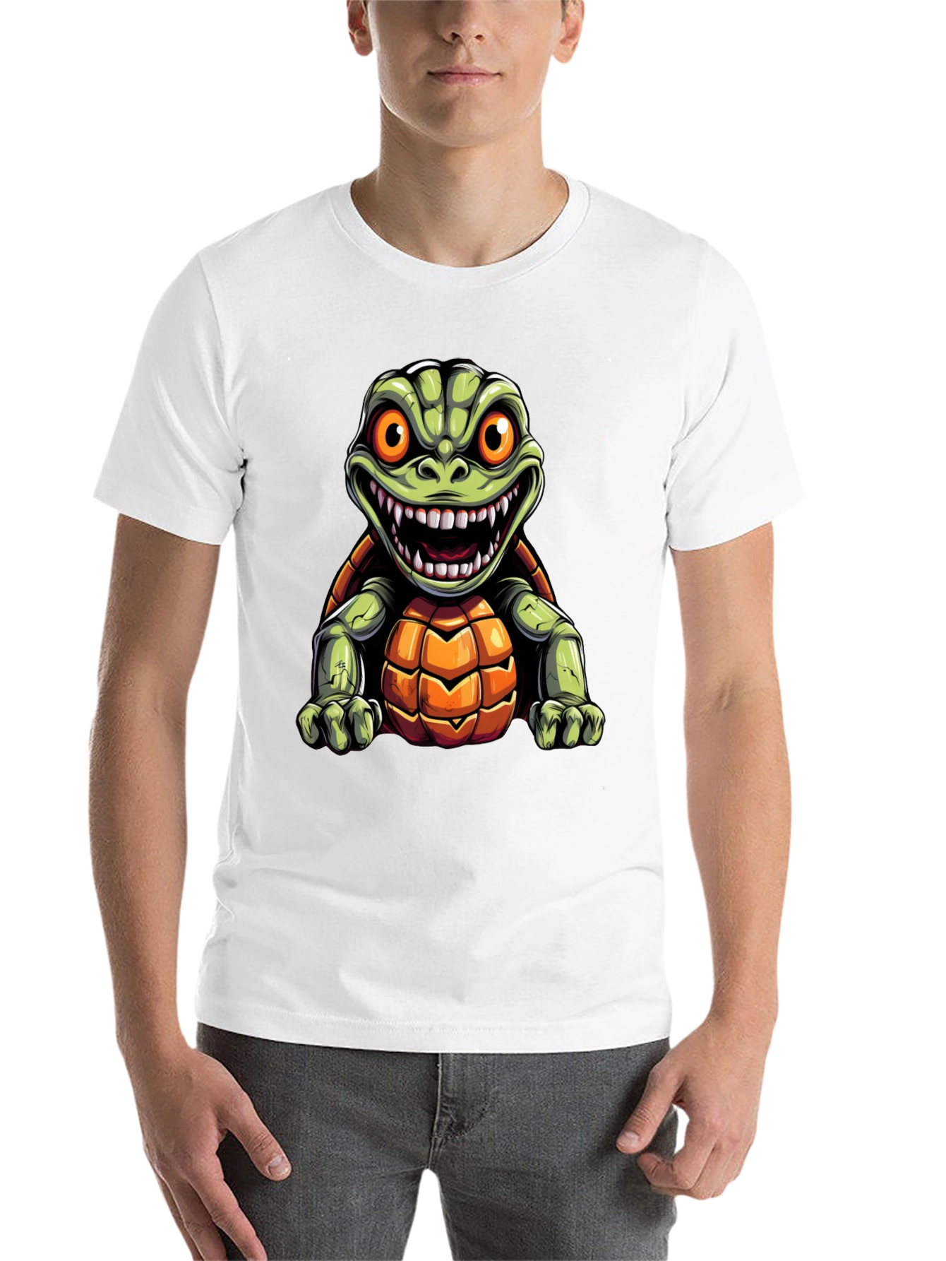 Black Men's Black T-Shirt with Cartoon Turtle Graphic view 14