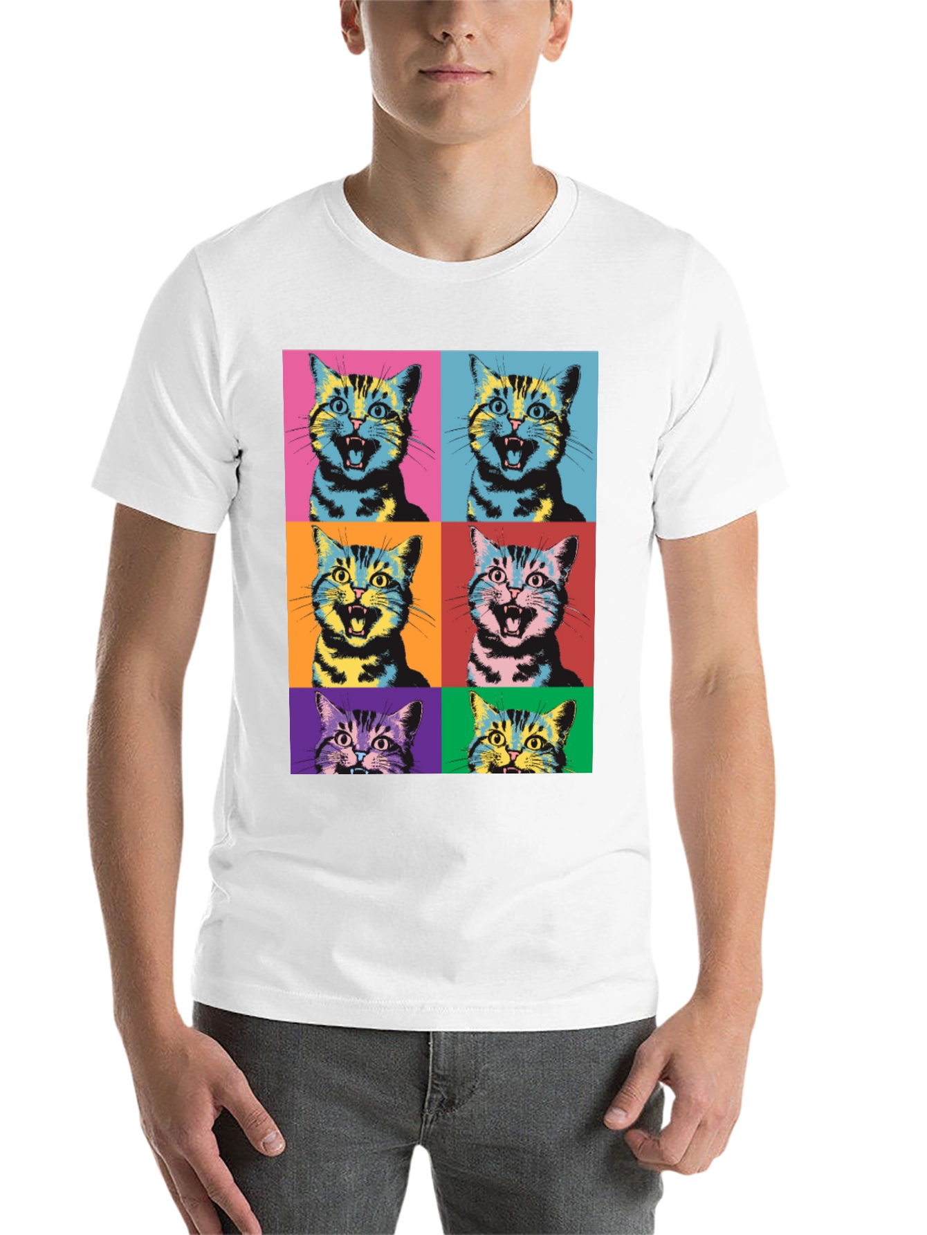Black Pop Art Cat Graphic T-Shirt - Unique Style view 14