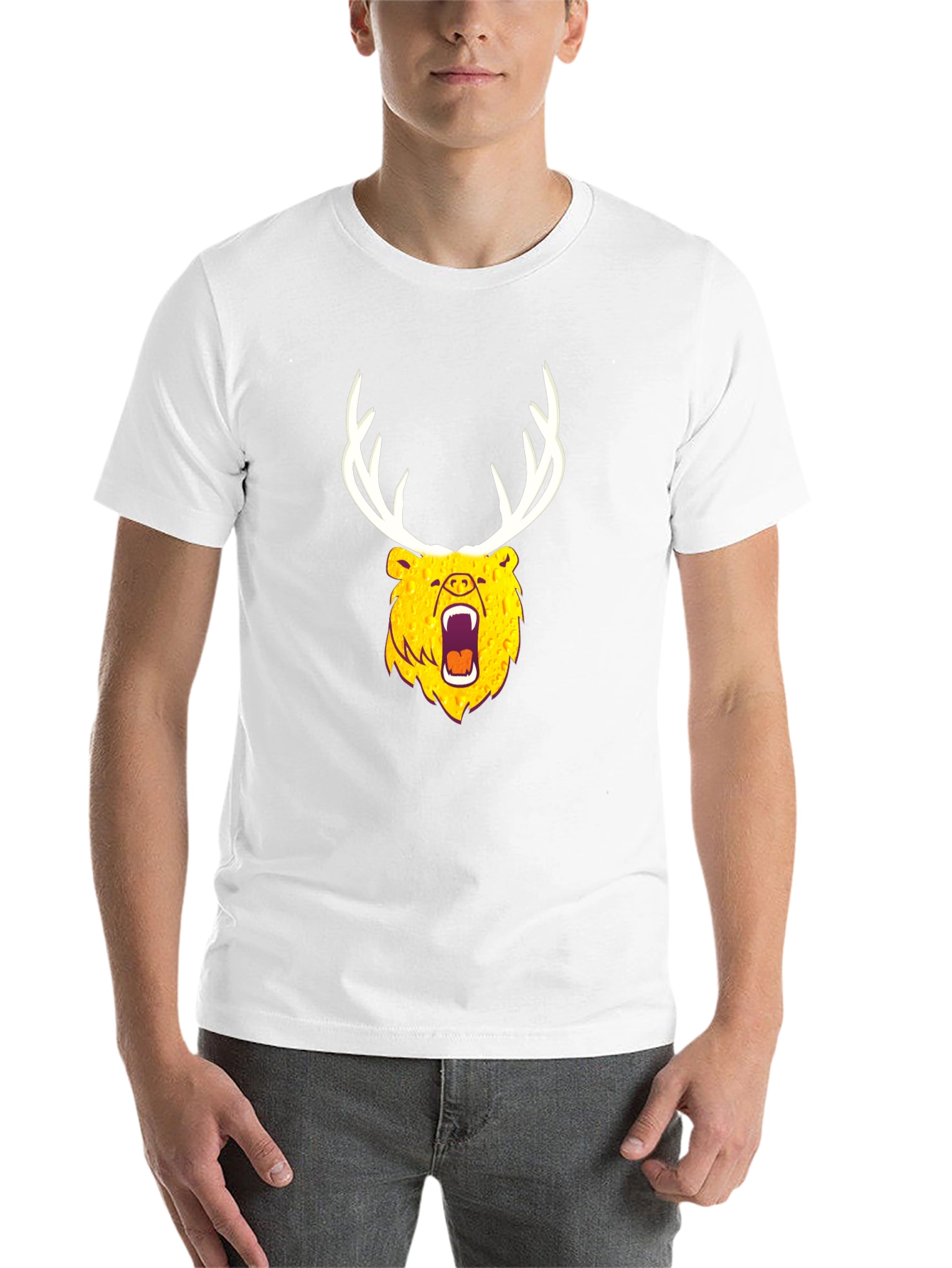 Black Bear with Antlers Graphic Tee - Black view 14