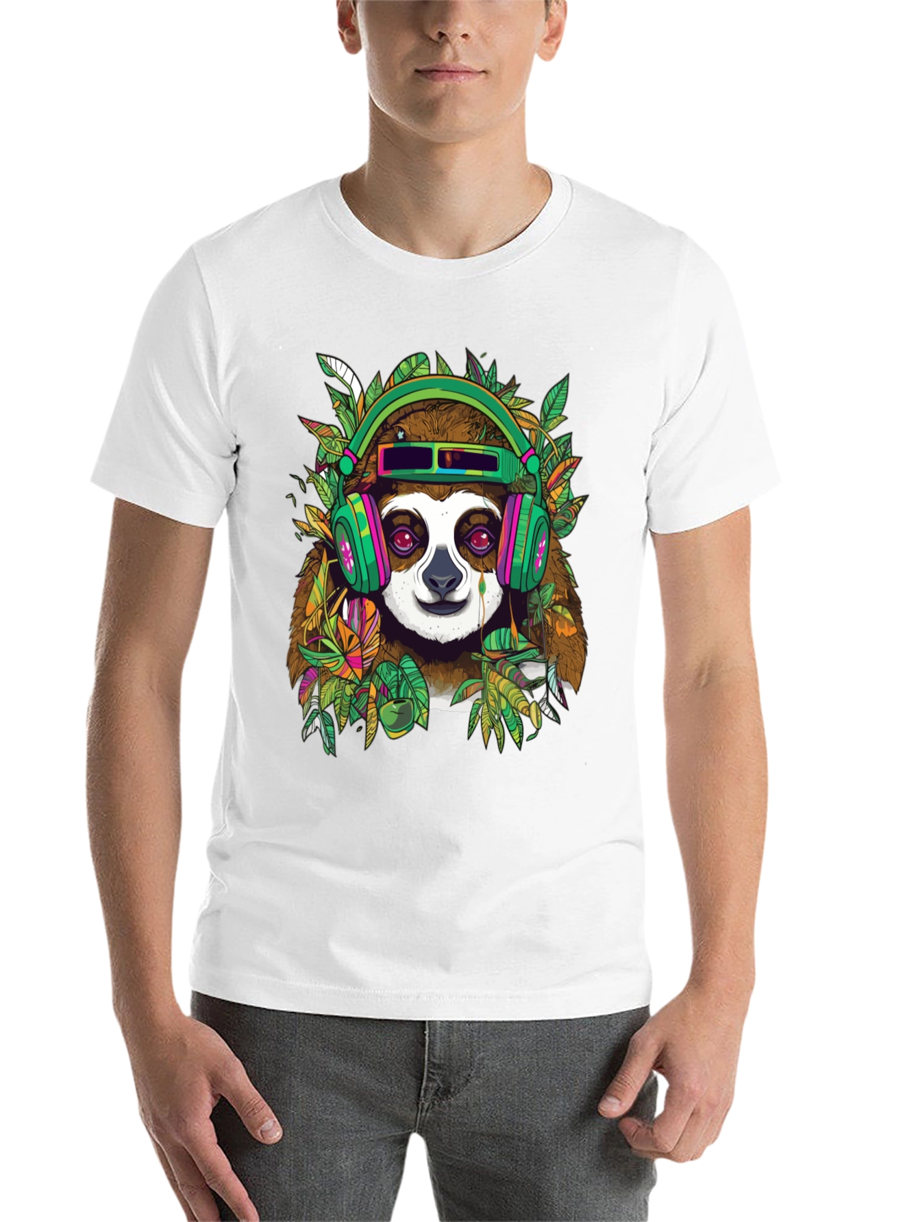 Black Sloth in Headphones Graphic Tee view 14
