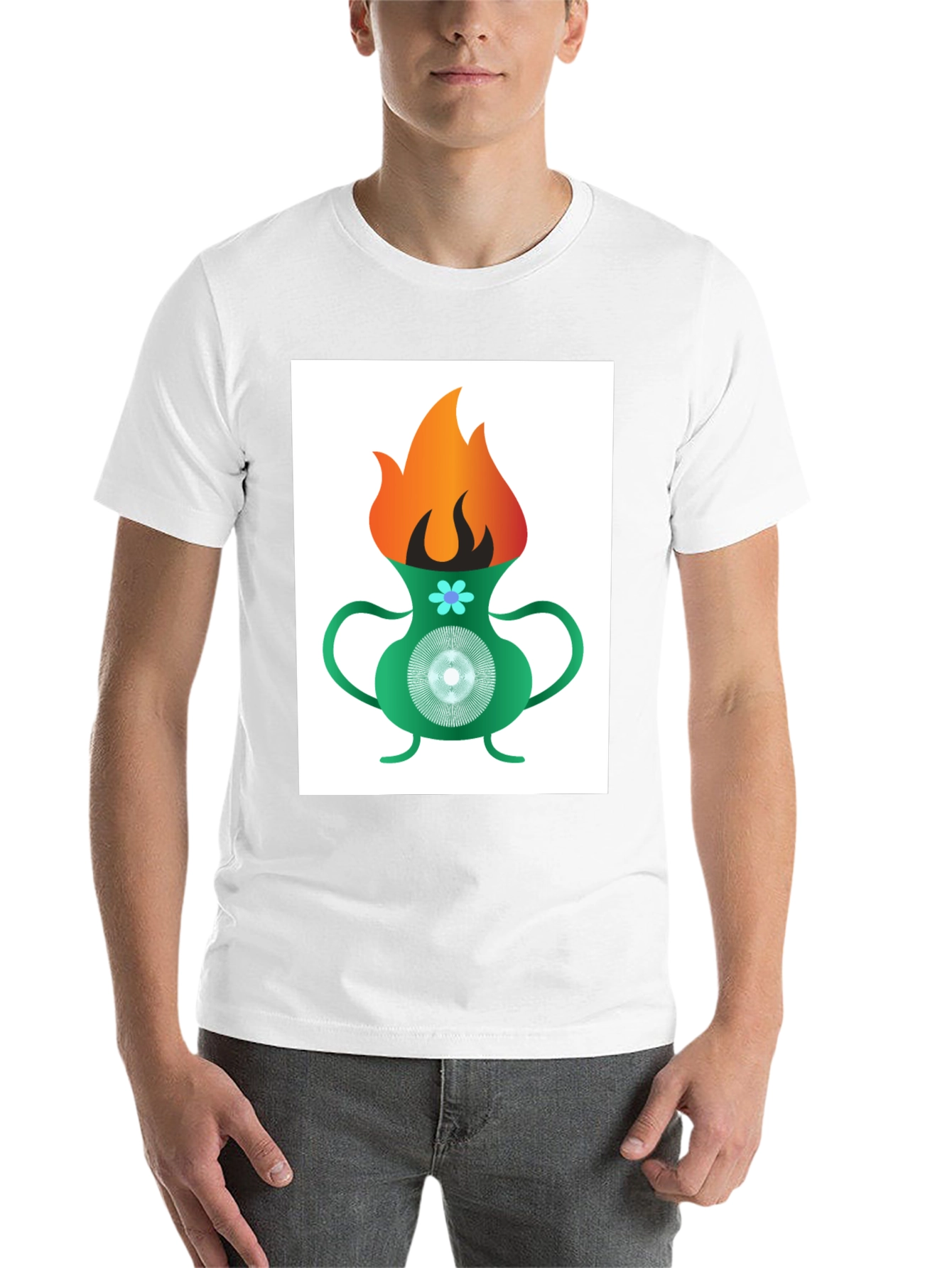 Black Funky Flame Vase T-Shirt - Unique Graphic Tee view 14