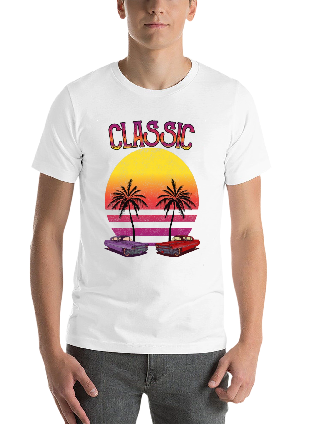 Black Classic Cars Sunset Graphic Tee view 14