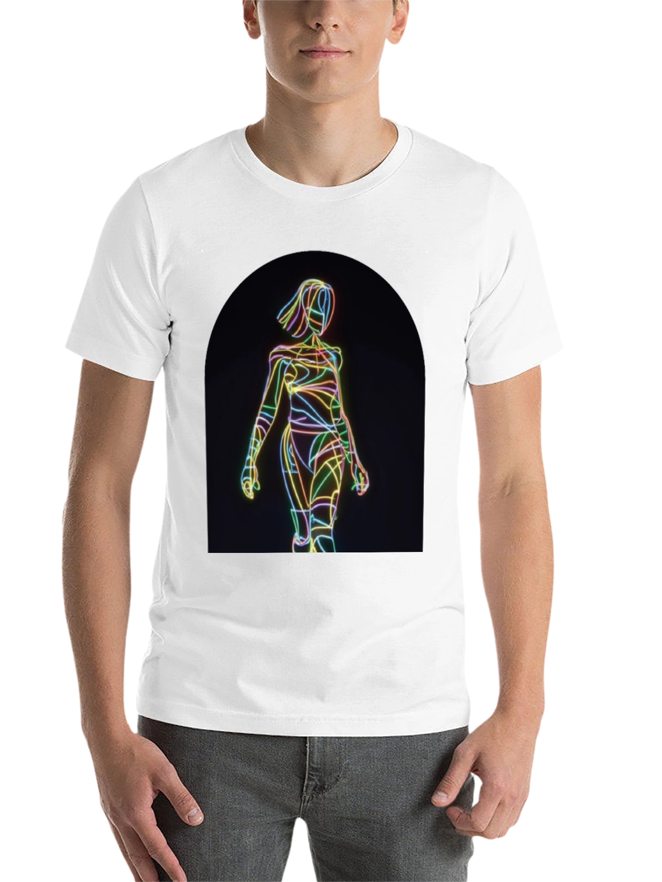 Black Neon Line Art Graphic Black T-Shirt view 14