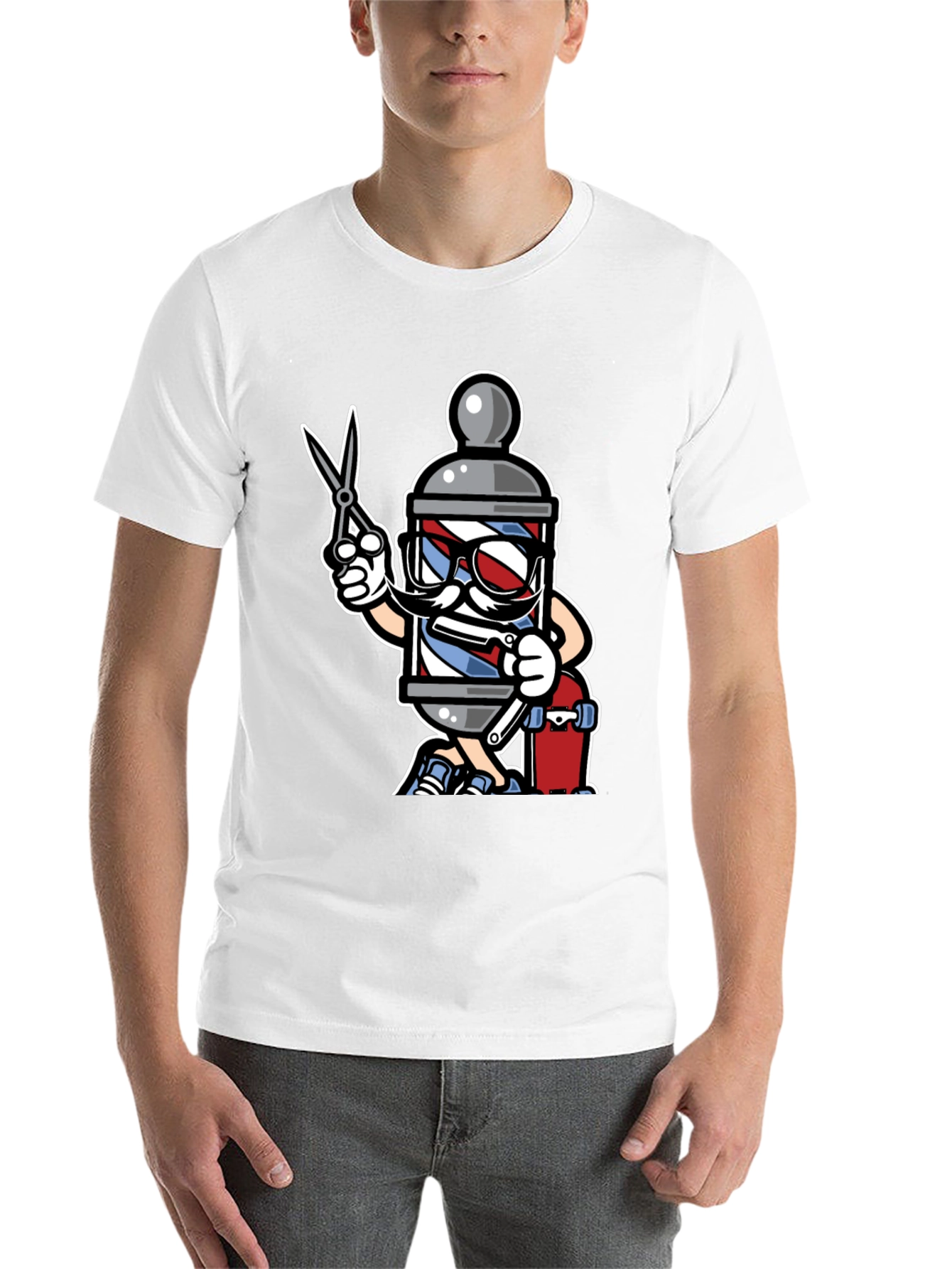 Black Barber Pole Cartoon T-Shirt - Cool Barbershop Style view 14