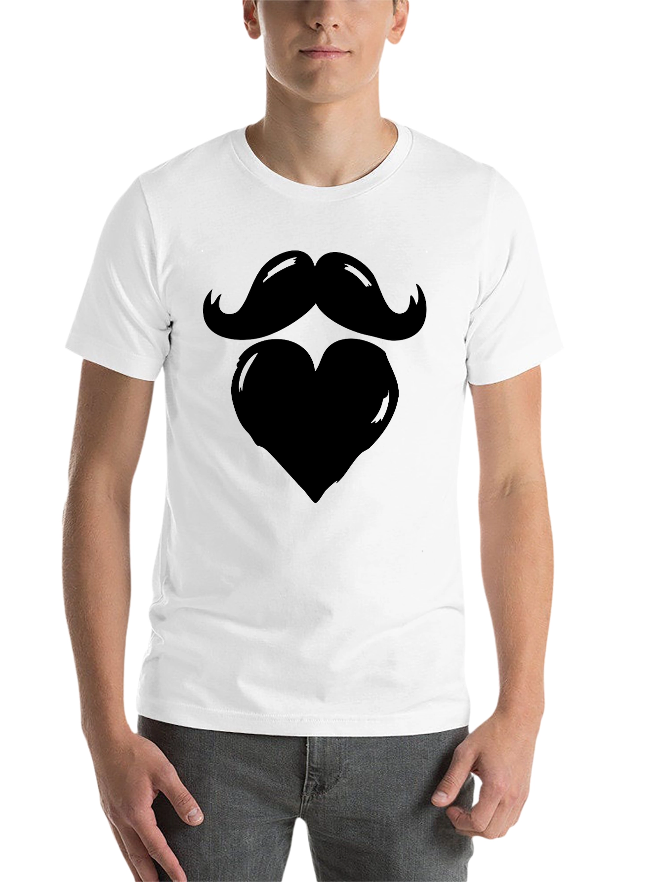 Black Mustache Heart Men's Graphic Tee - Black Cotton Blend view 14