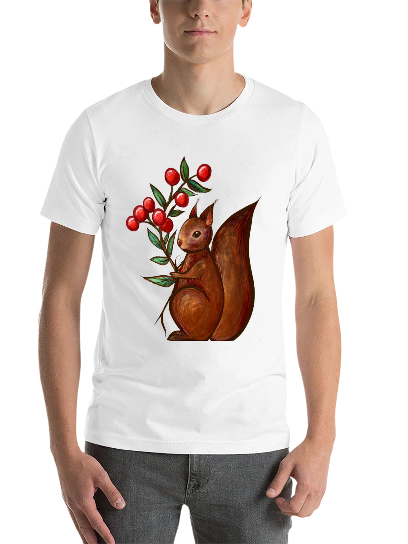 Black Squirrel & Berries Graphic Tee - Stylish Men's T-Shirt view 14