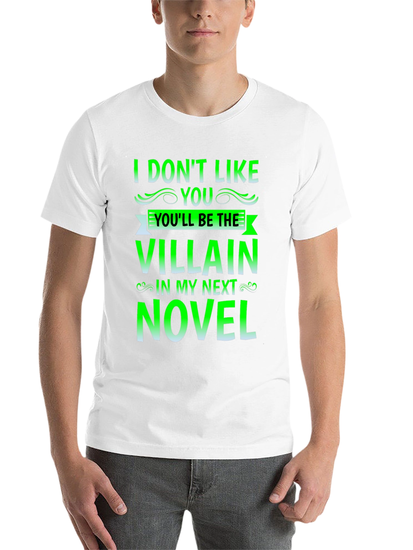 Black Villain Novel Black T-Shirt - Funny Writer Tee view 14
