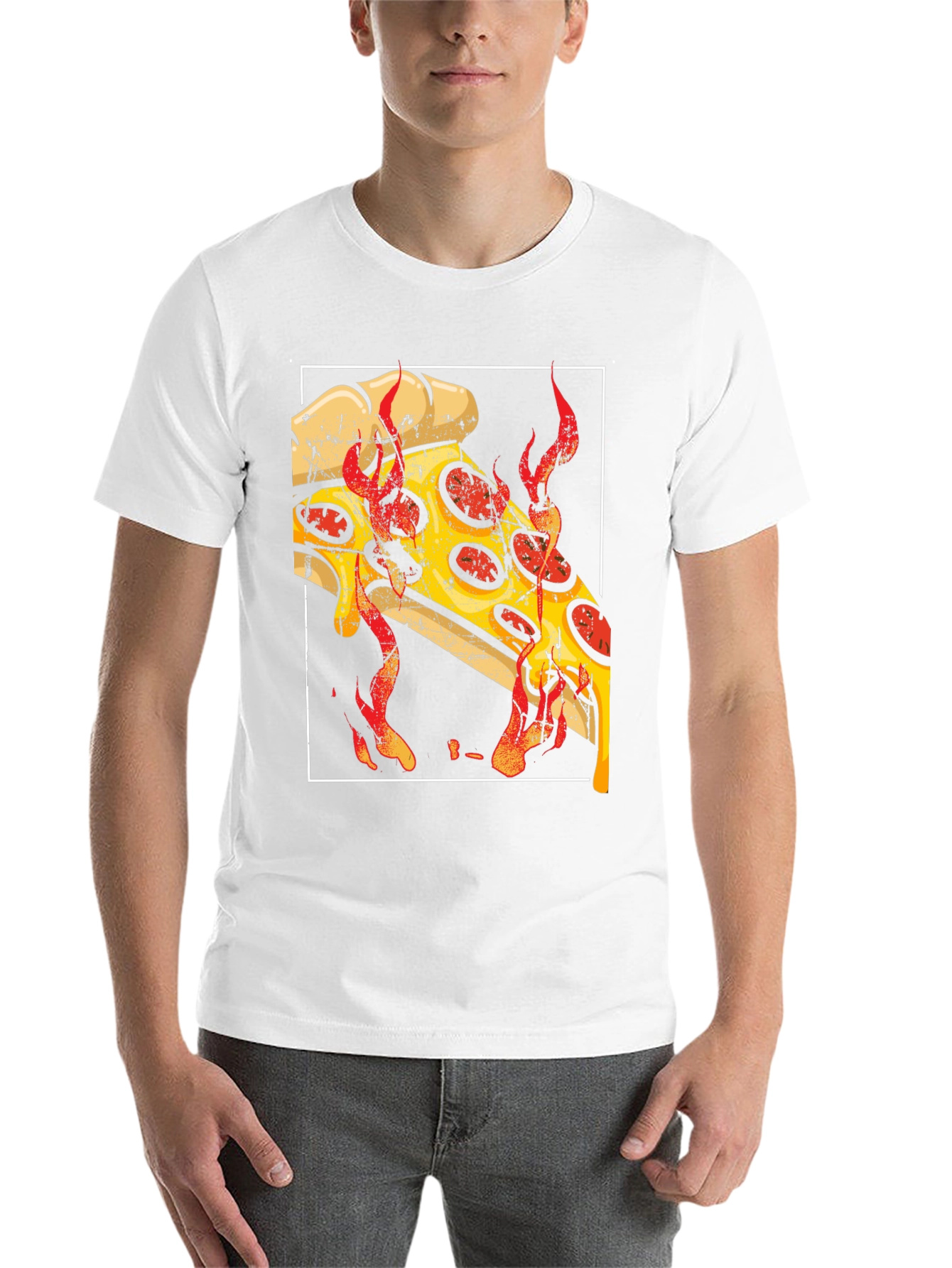 Fiery Pizza Graphic Tee - Black Cotton T-Shirt - 14