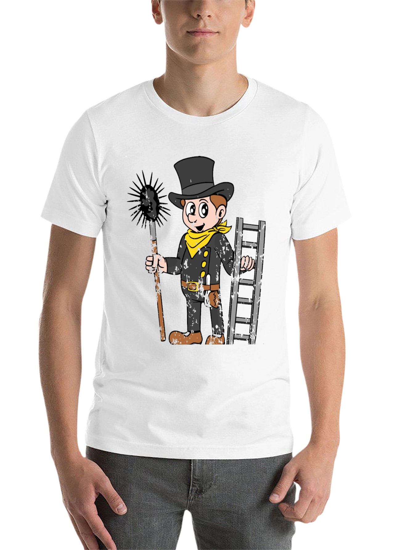 Black Chimney Sweep Cartoon Graphic T-Shirt view 14