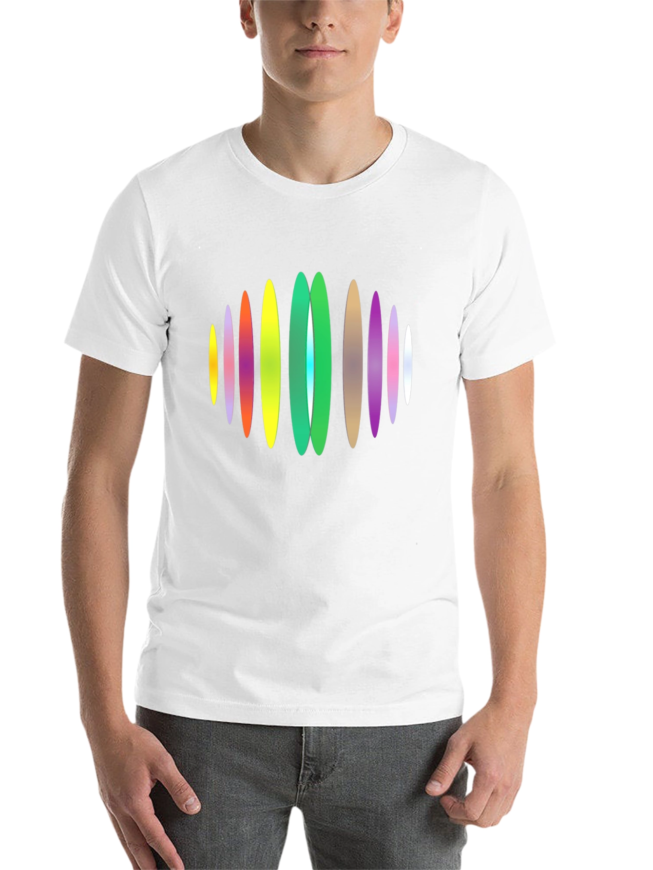 Black Abstract Oval Design Black T-Shirt view 14