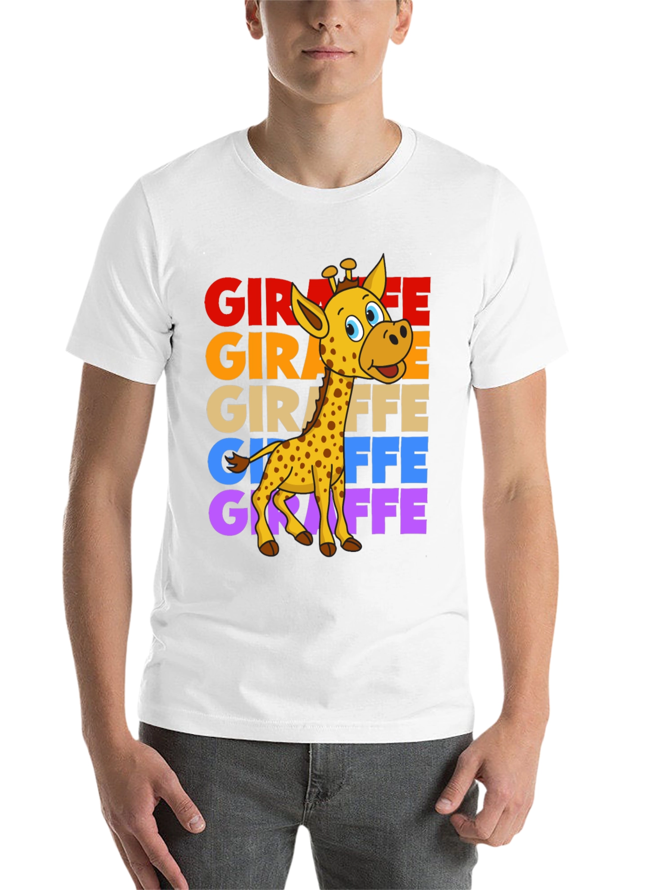 Black Giraffe Graphic Tee - Colorful Cartoon Giraffe Design view 14