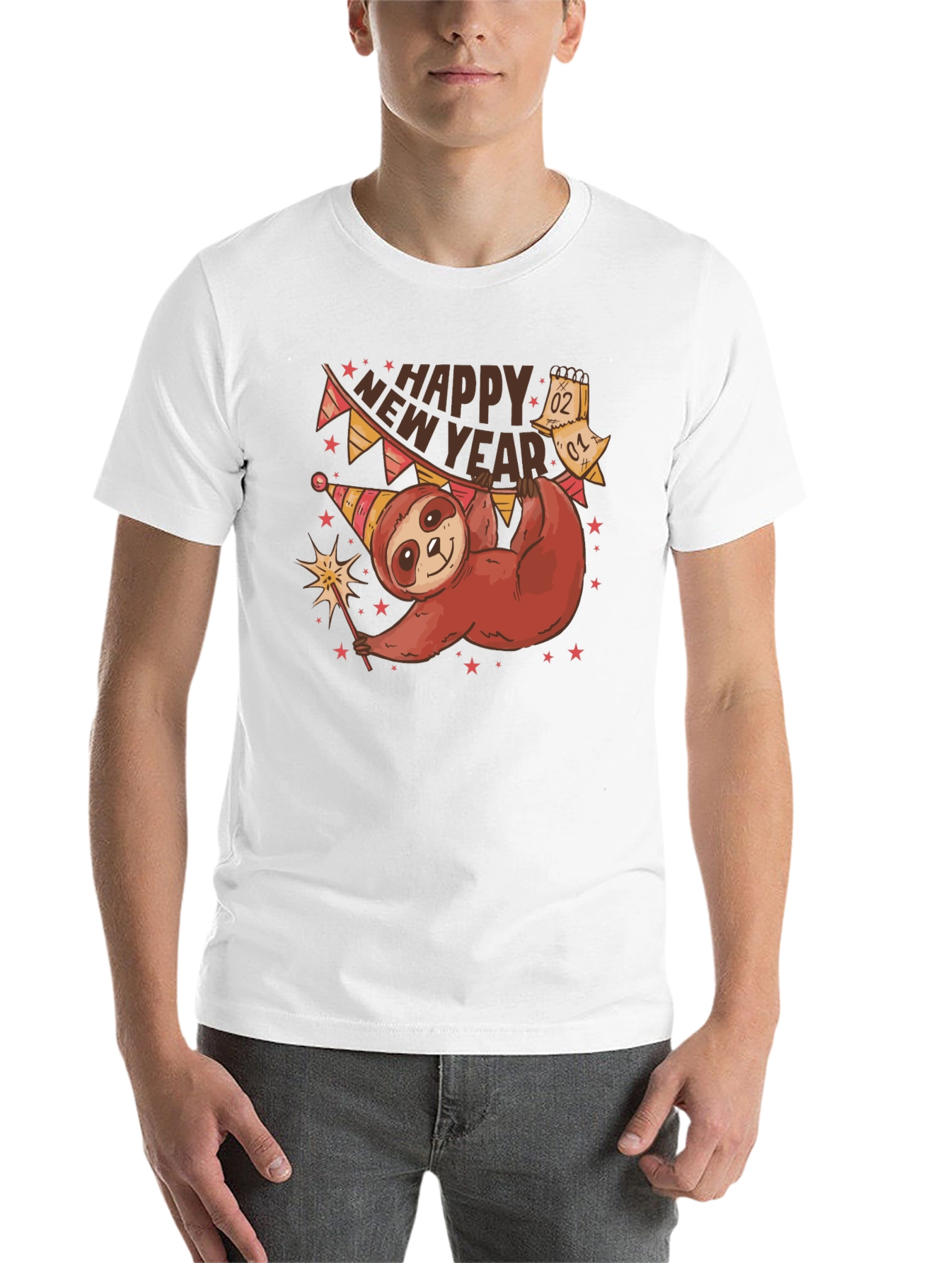 Black Happy New Year Sloth T-Shirt view 14