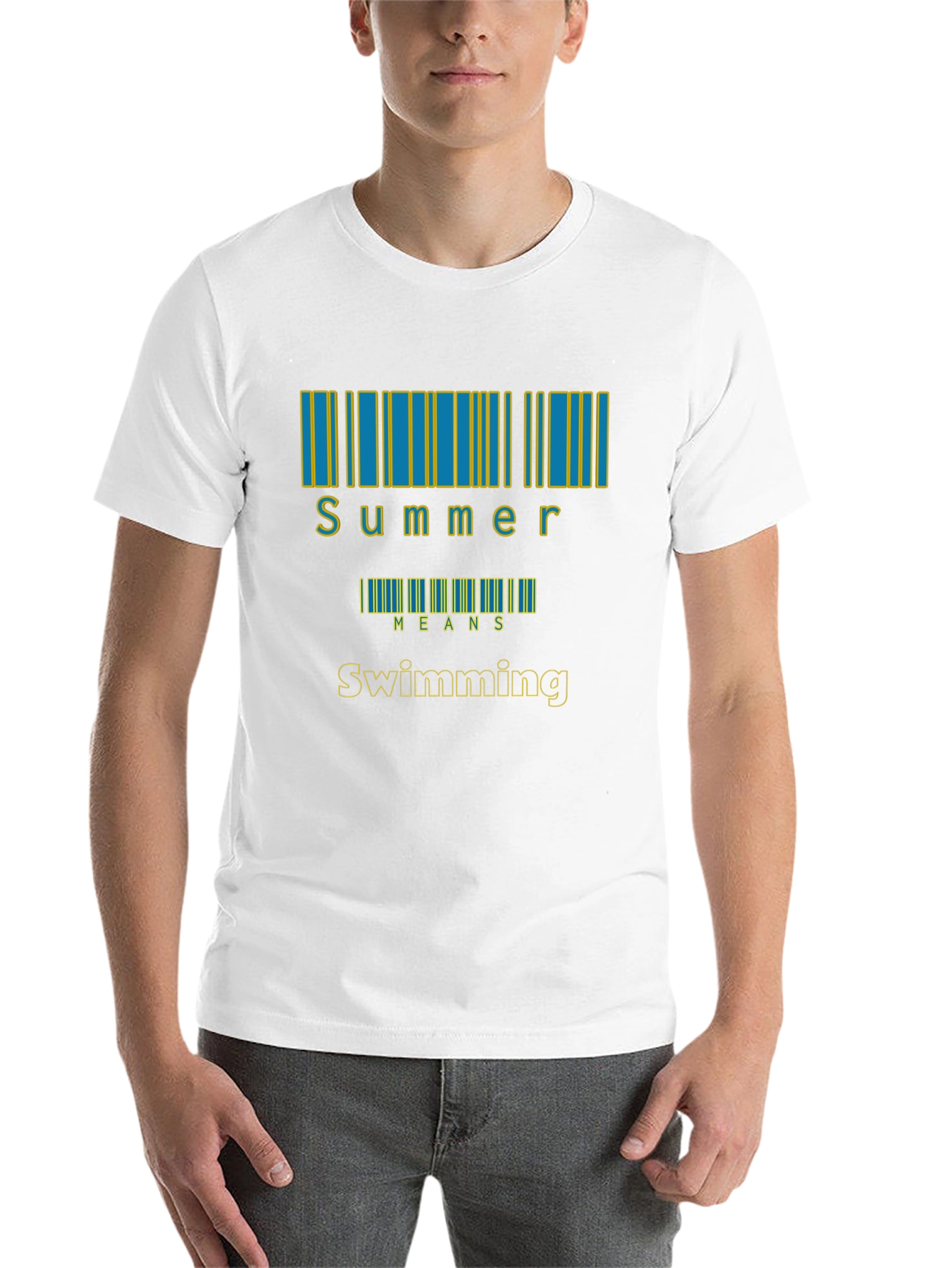 Black Summer Swimming T-Shirt, Barcode Design view 14