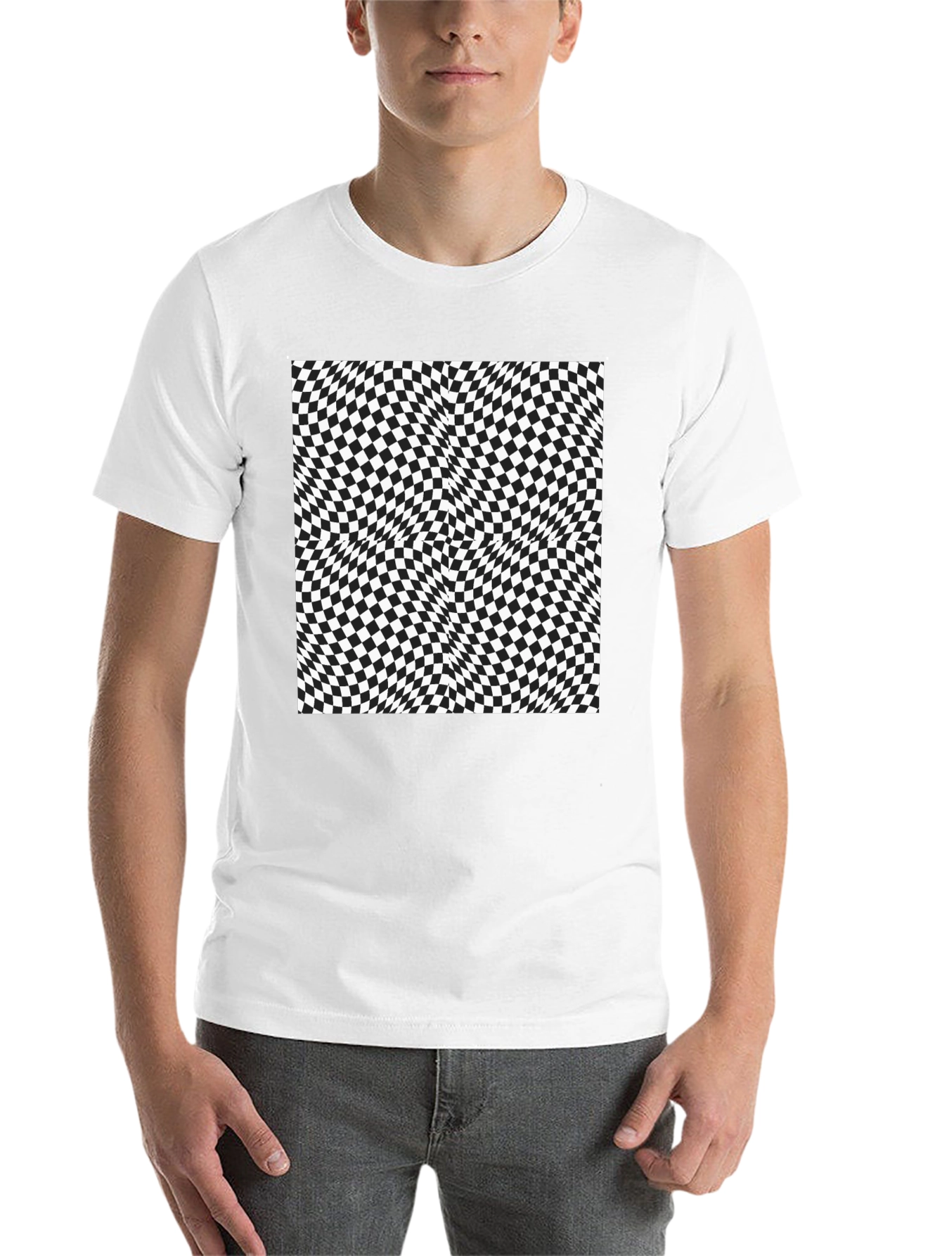 Black Optical Illusion Checkerboard Tee view 14
