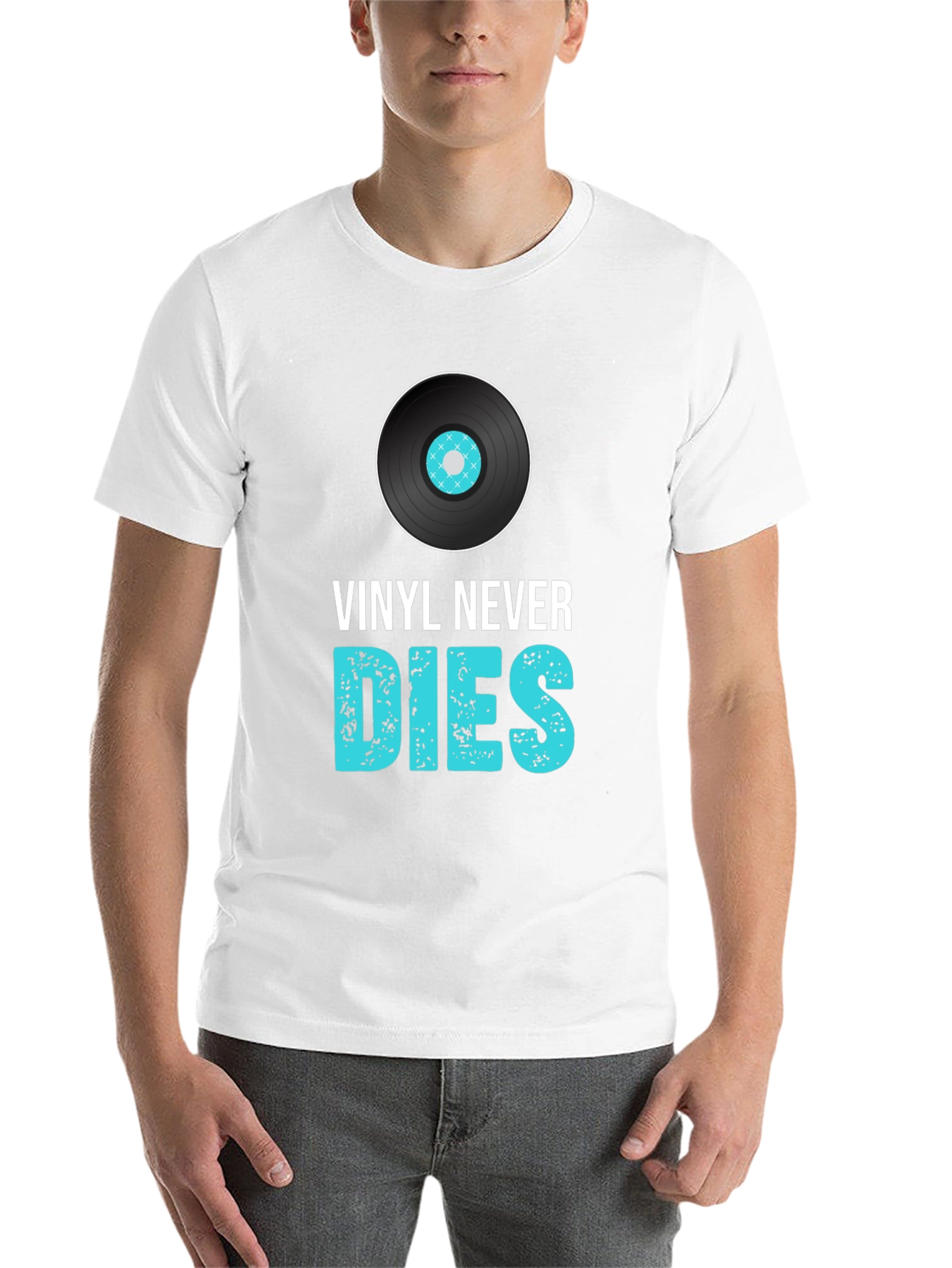Black Vinyl Never Dies Graphic Tee - Music Lover T-Shirt view 14