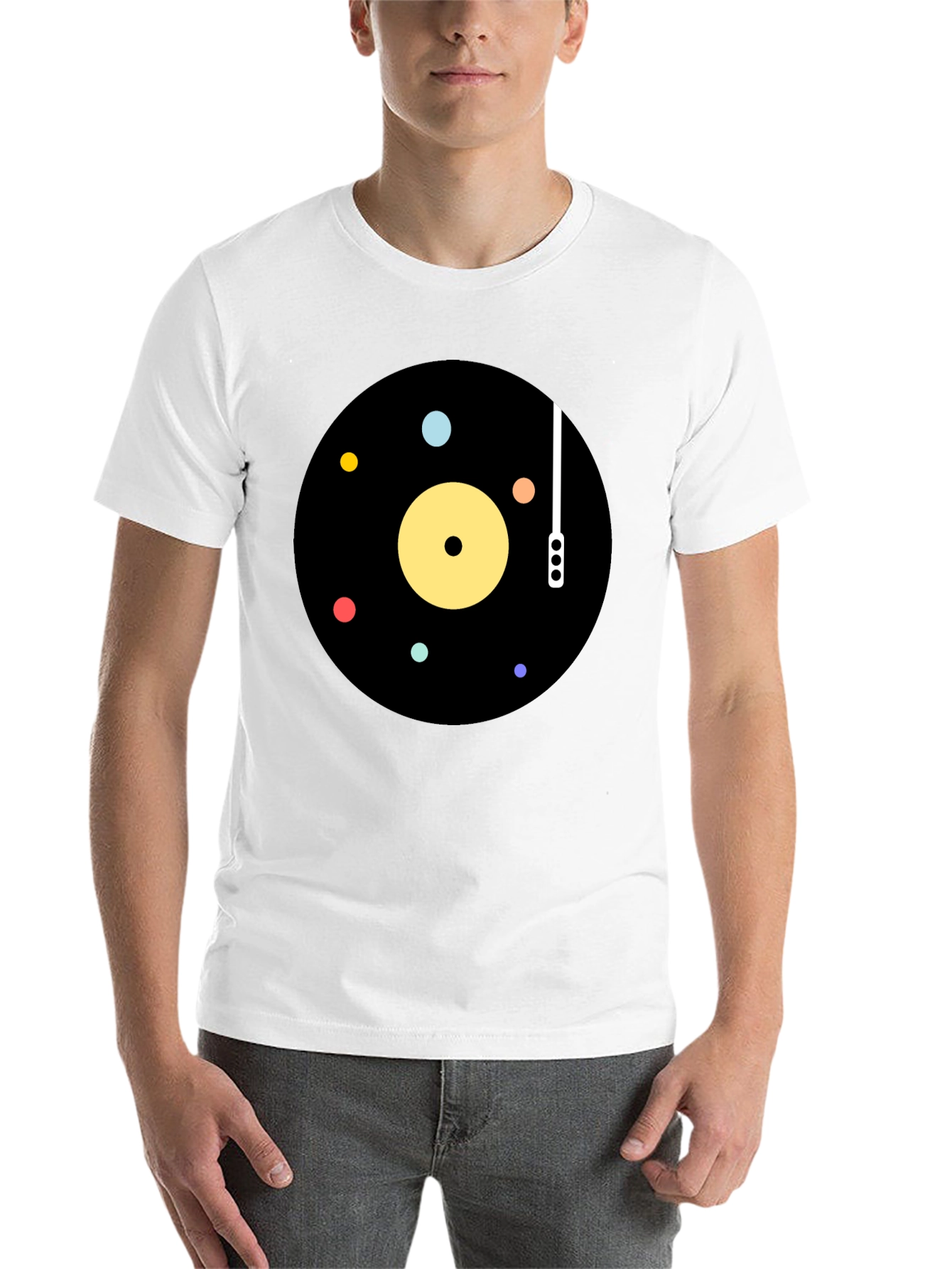 Black Retro Vinyl Record Graphic T-Shirt view 14