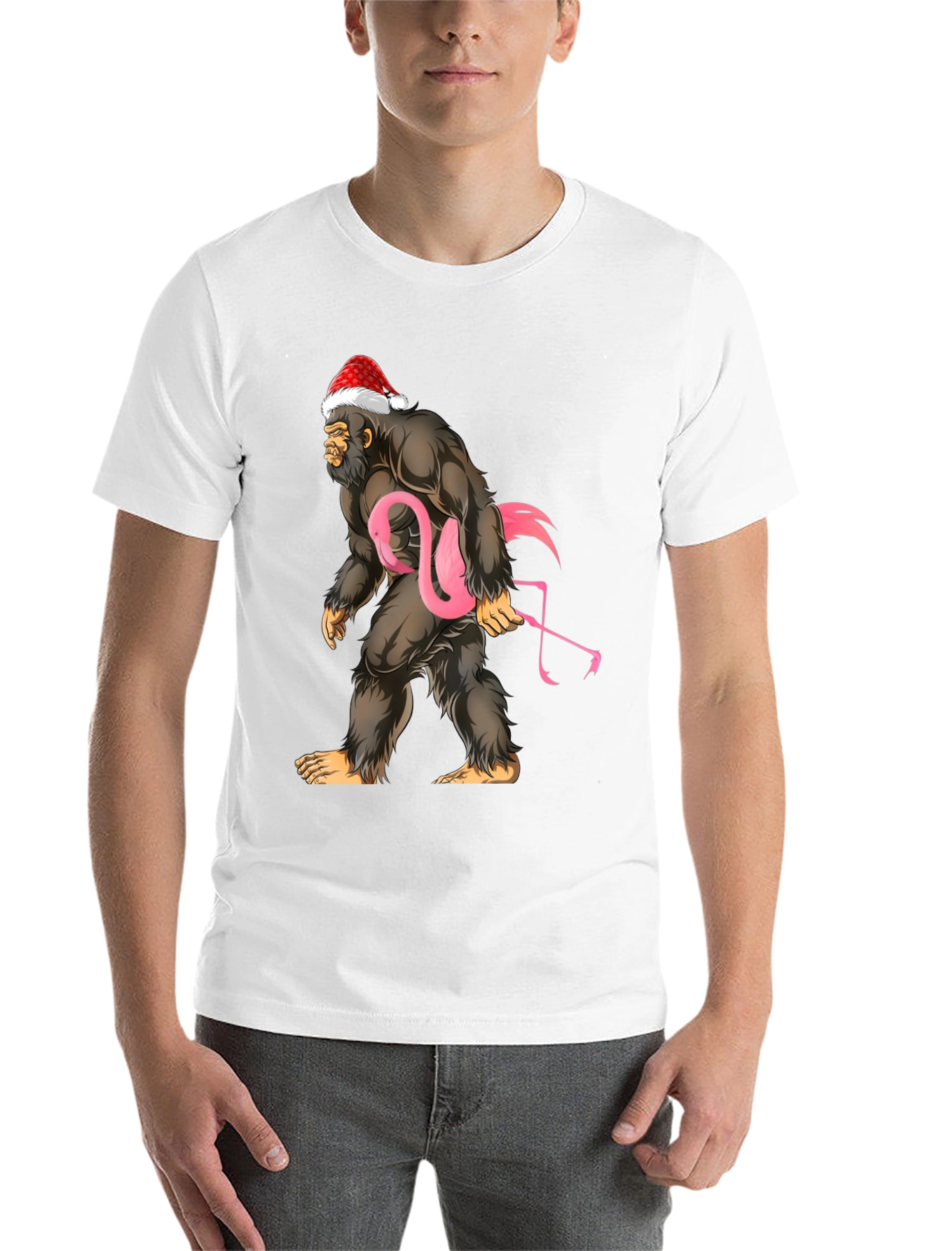 Black Bigfoot Santa Flamingo T-Shirt view 14