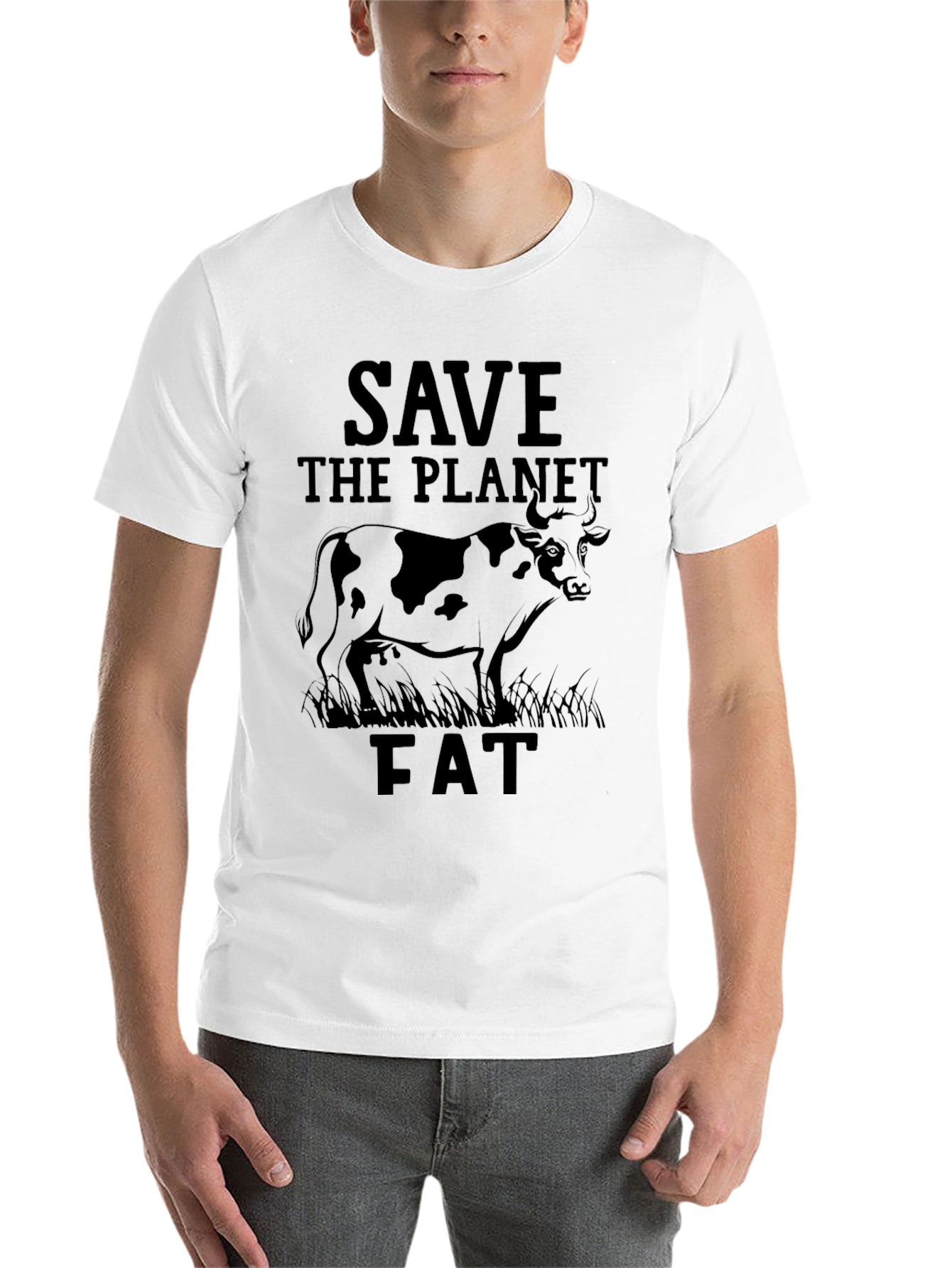 Black Save The Planet Fat Cow Graphic Tee view 14
