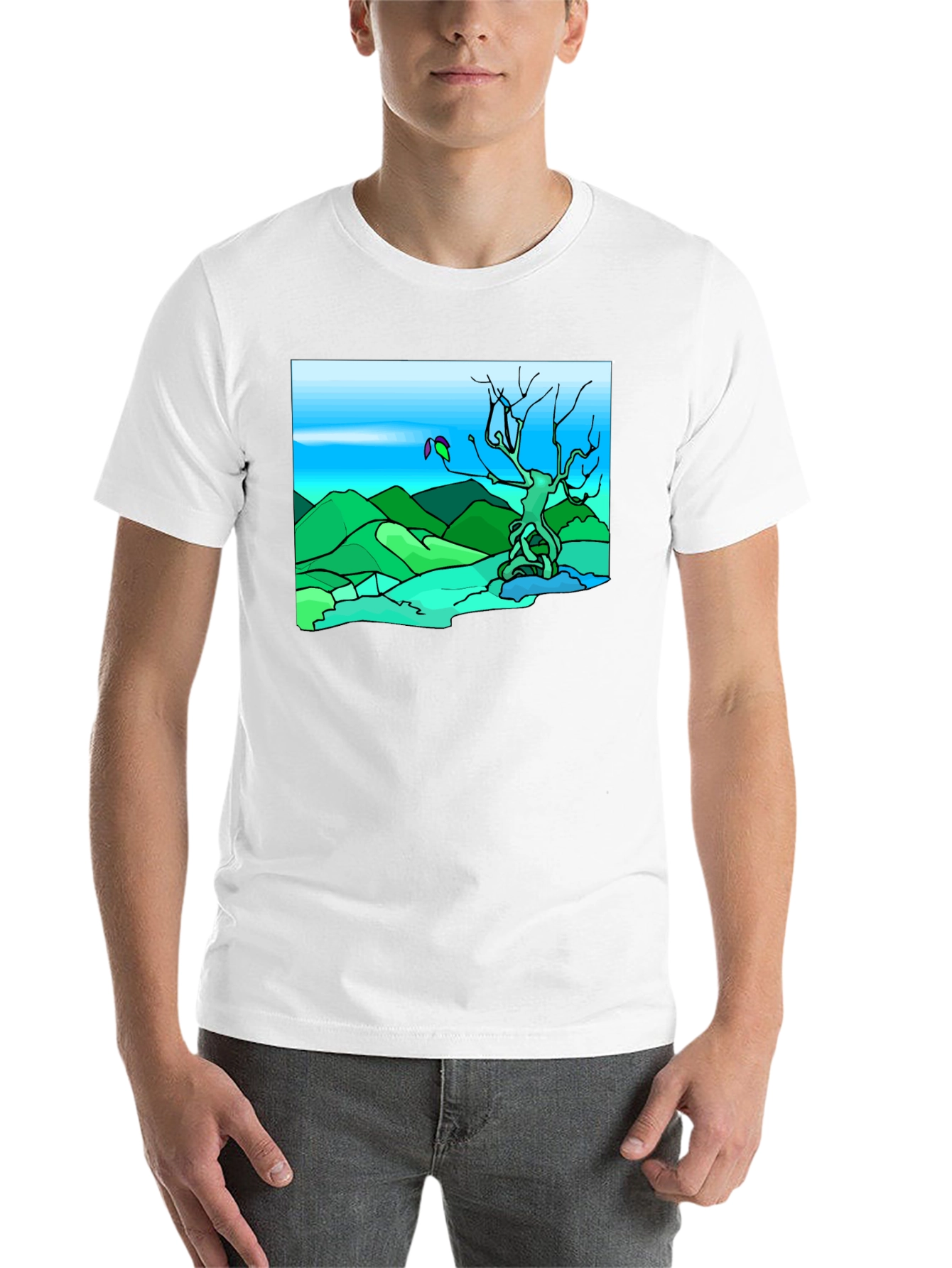 Black Artsy Nature Scene Black T-Shirt view 14