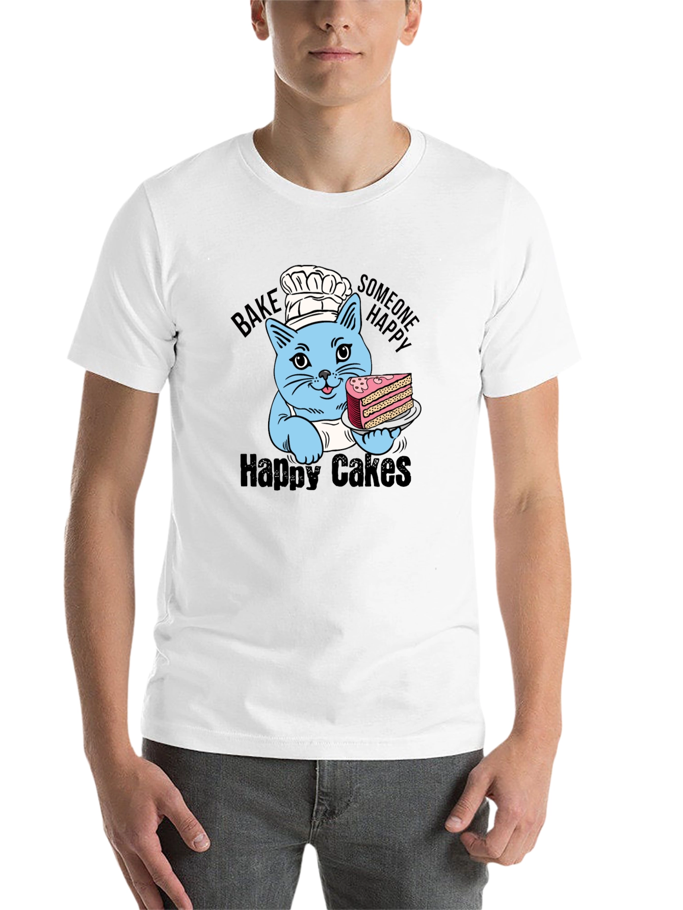 Black Happy Cakes T-Shirt: Cute Cat Baker view 14