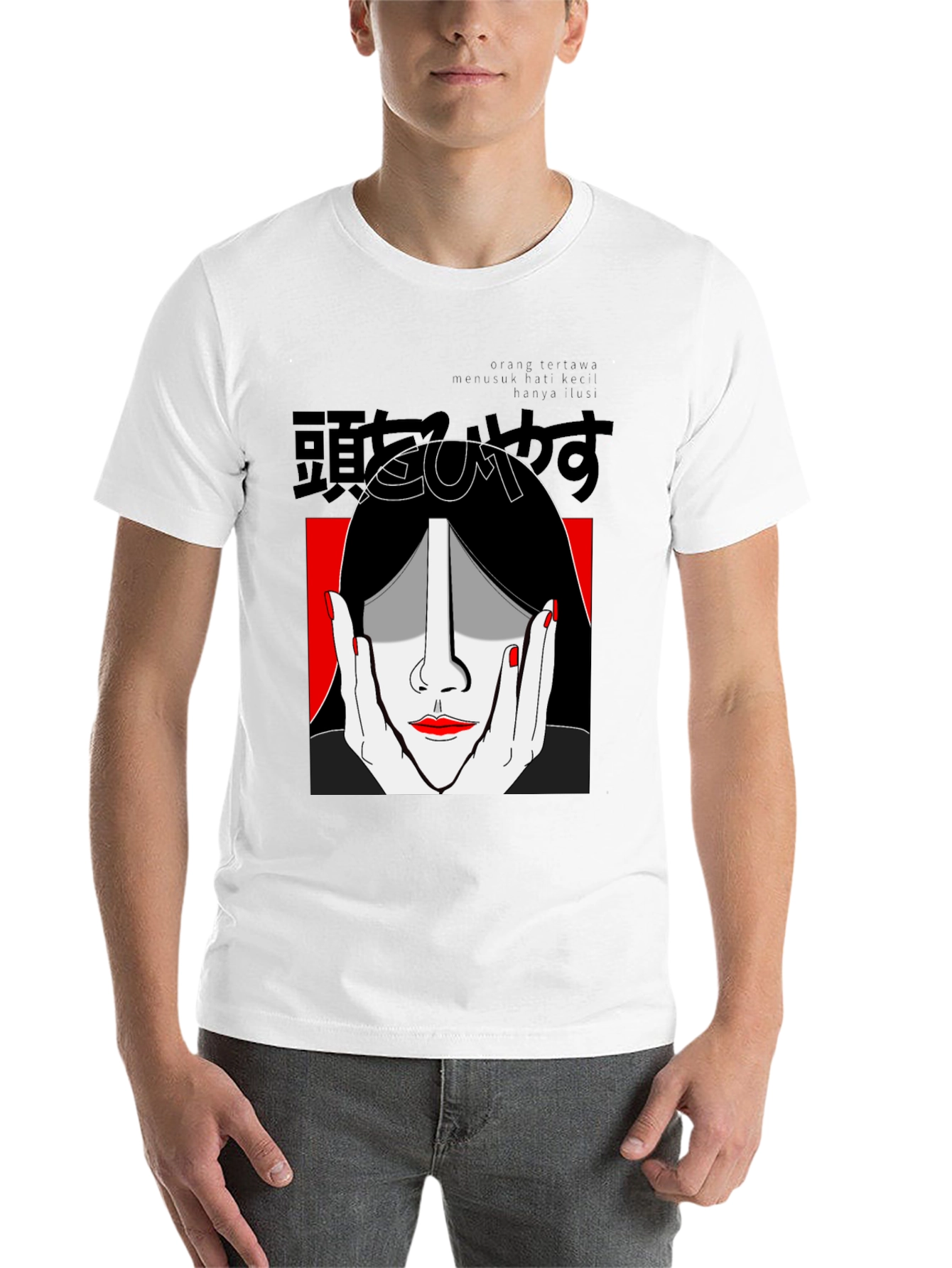 Black Graphic Print Tee - Striking Face Design view 14