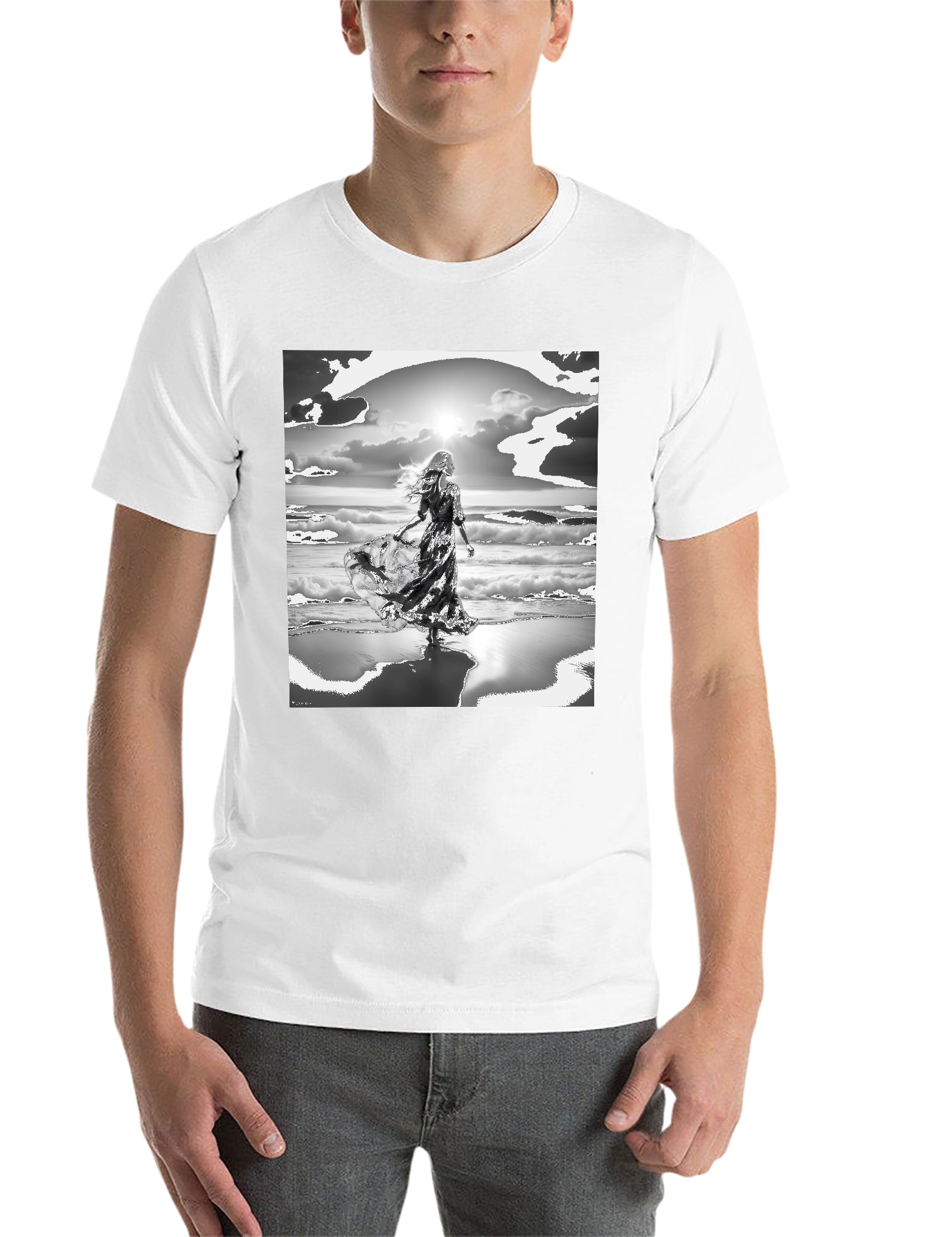 Black Woman on Beach Graphic Tee - Black view 14
