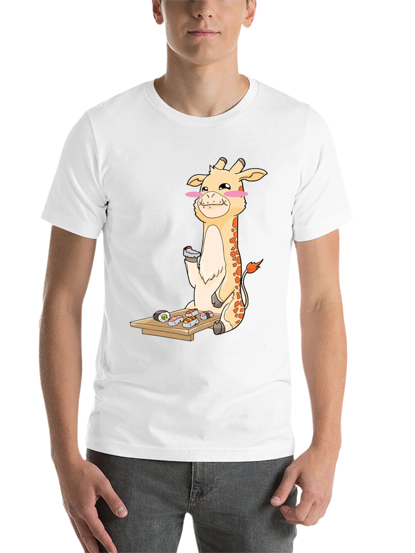 Black Giraffe Sushi Lover T-Shirt - Fun Cartoon Graphic Tee view 14