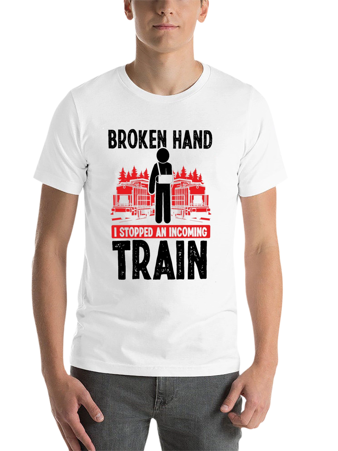 Black Broken Hand Incoming Train Funny T-Shirt view 14