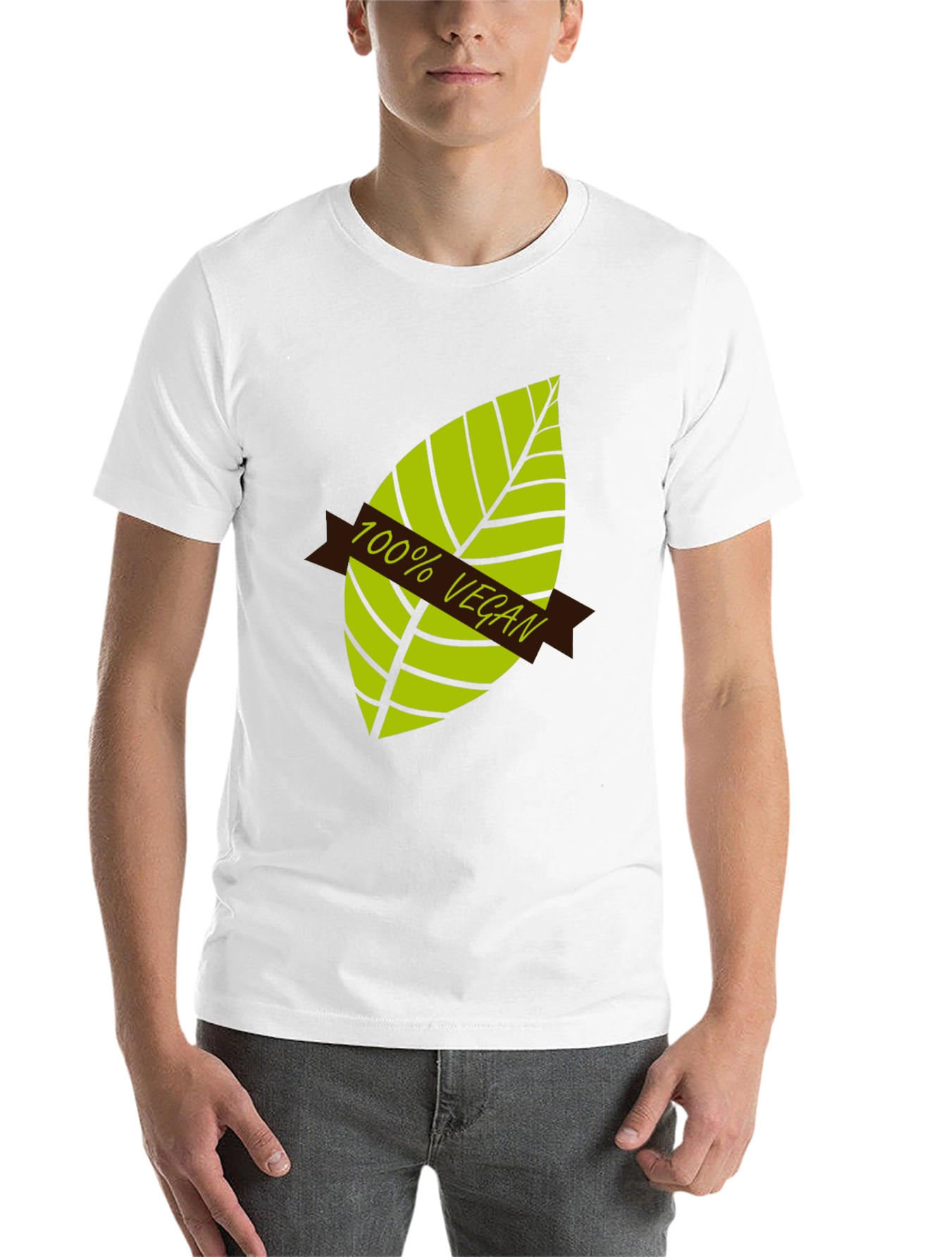 Black 100% Vegan Graphic T-Shirt - Black, Leaf Design view 14