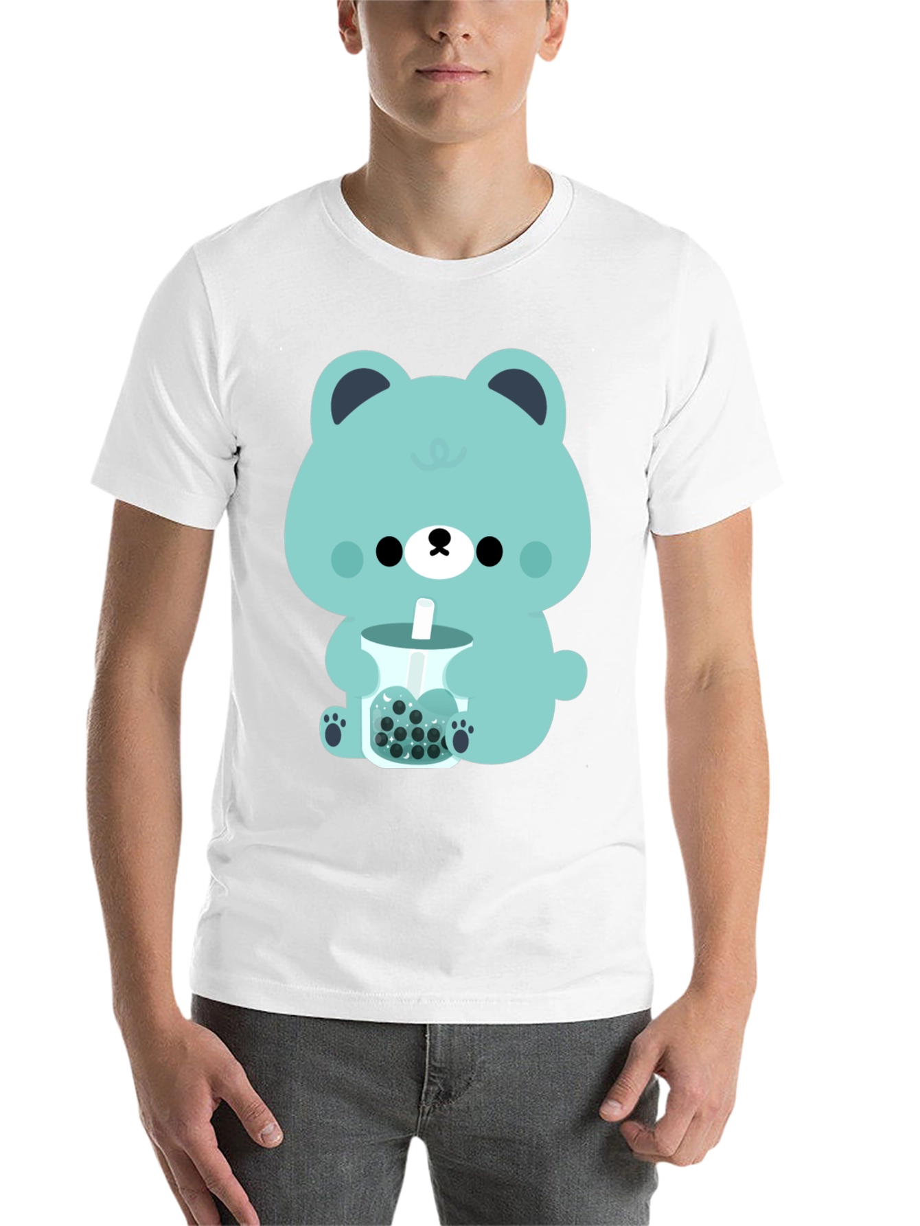 Black Cute Bear Bubble Tea Graphic Tee view 14