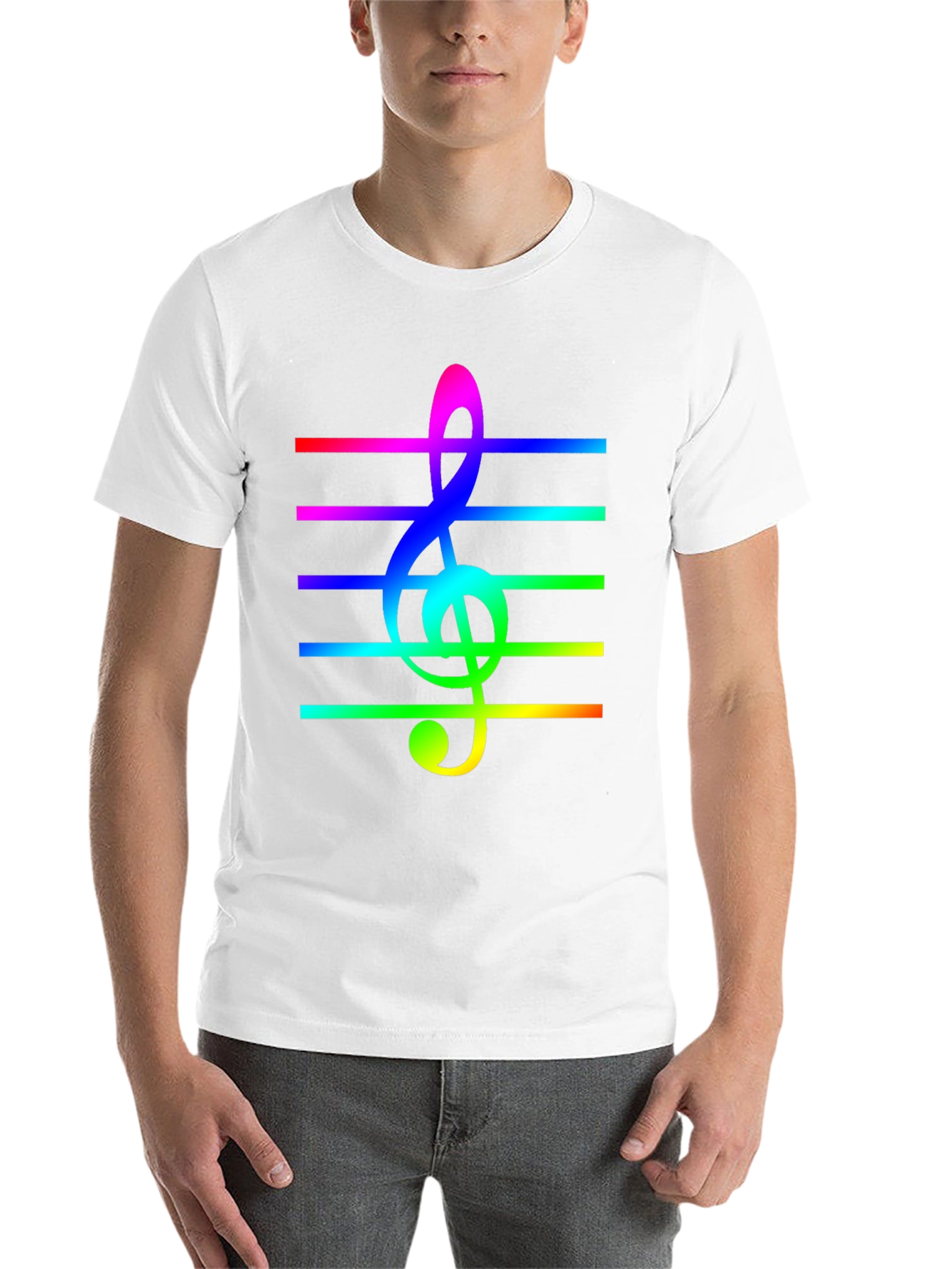 Black Rainbow Treble Clef Music Staff T-Shirt view 14