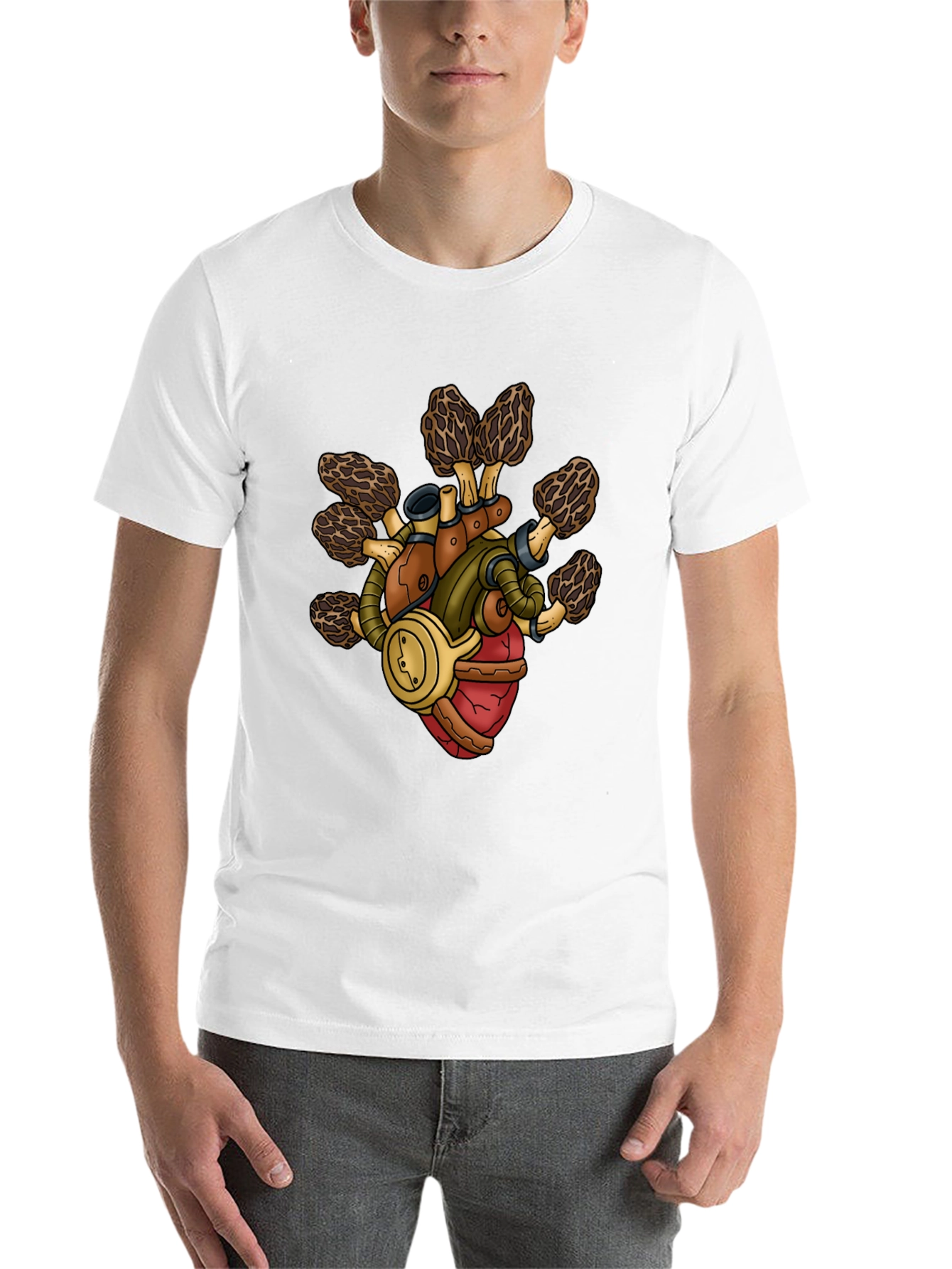 Black Steampunk Mushroom Heart T-Shirt view 14