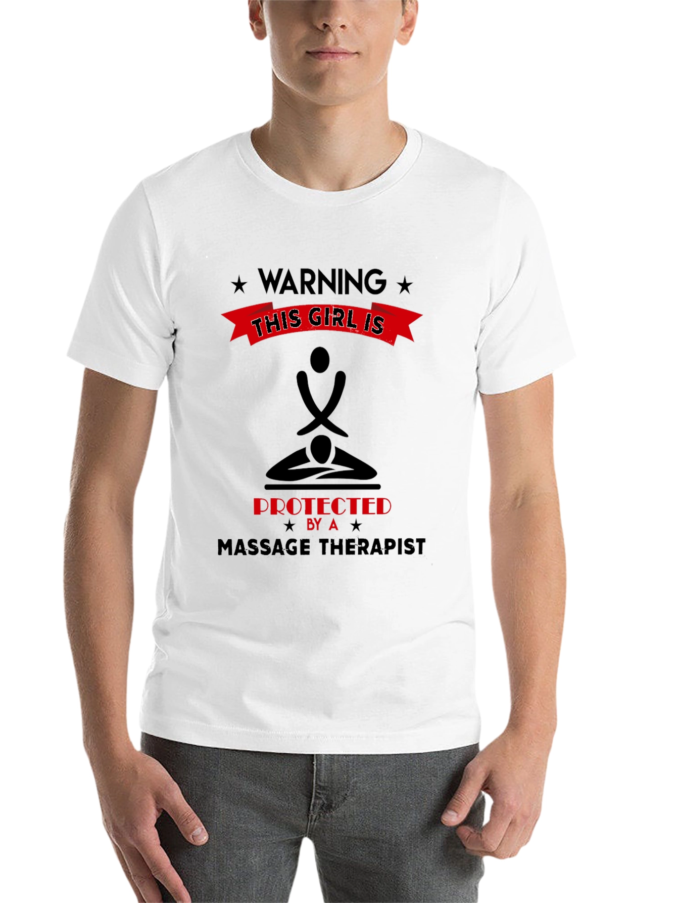 Black Warning Protected By Massage Therapist Graphic Tee view 14