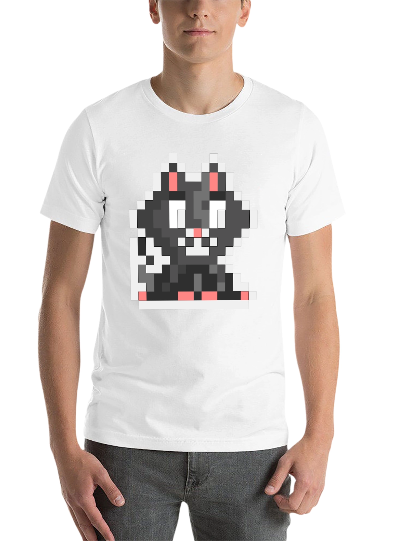 Black Pixel Cat Black T-Shirt view 14
