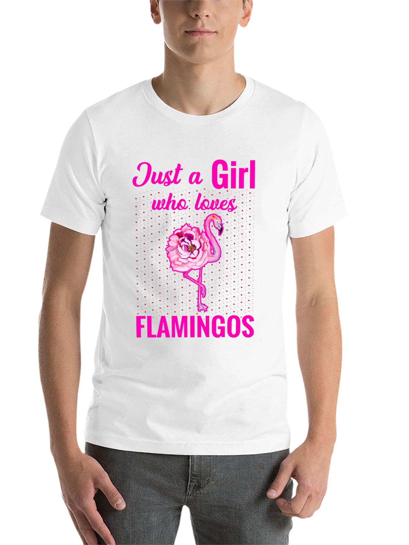 Black Just a Girl Who Loves Flamingos T-Shirt view 14