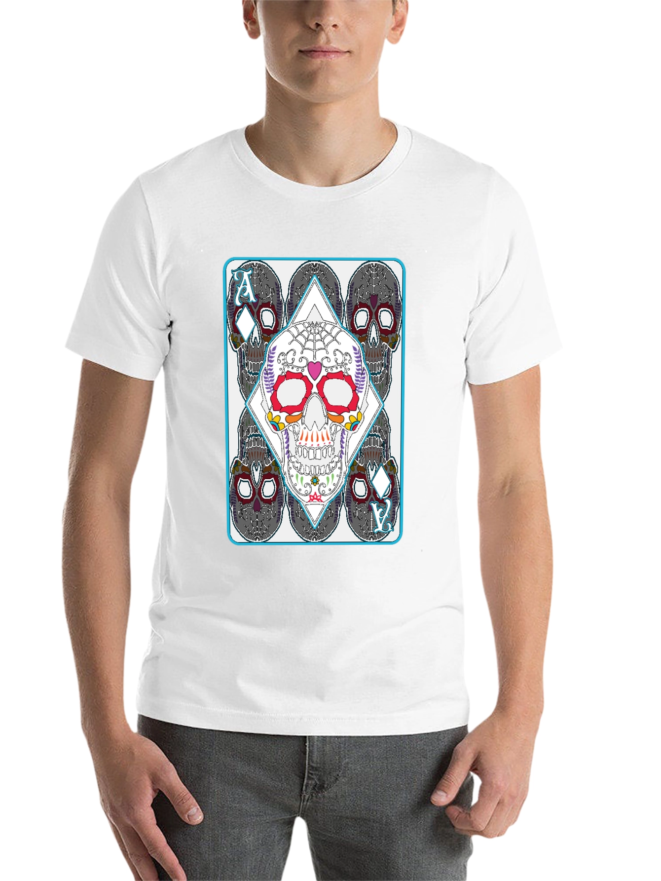 Black Sugar Skull Ace of Diamonds Graphic T-Shirt view 14