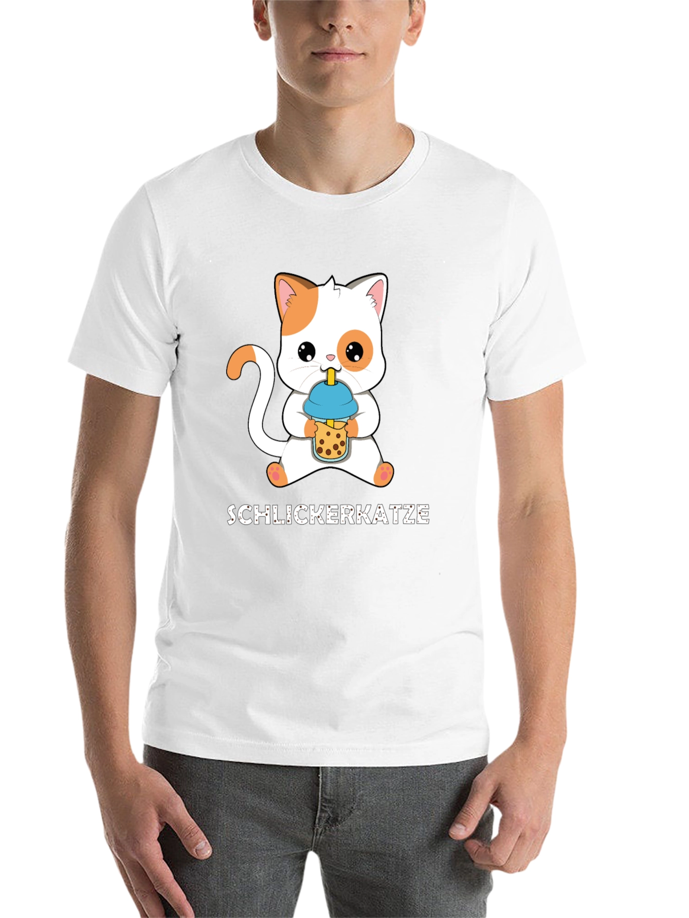 Black Schlickerkatze Cat Boba Tea T-Shirt view 14