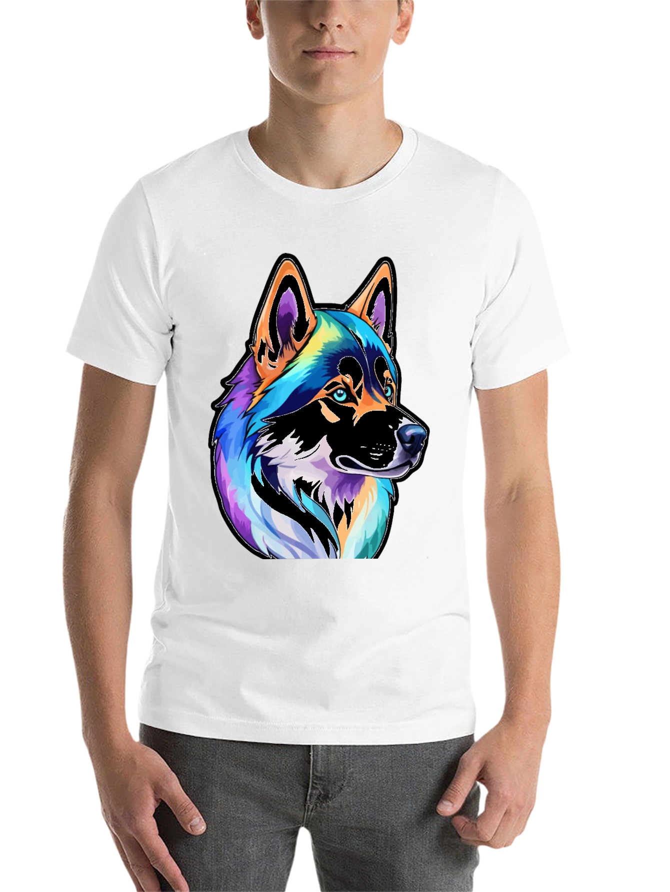 Black Colorful Husky Dog Graphic Tee - Black view 14