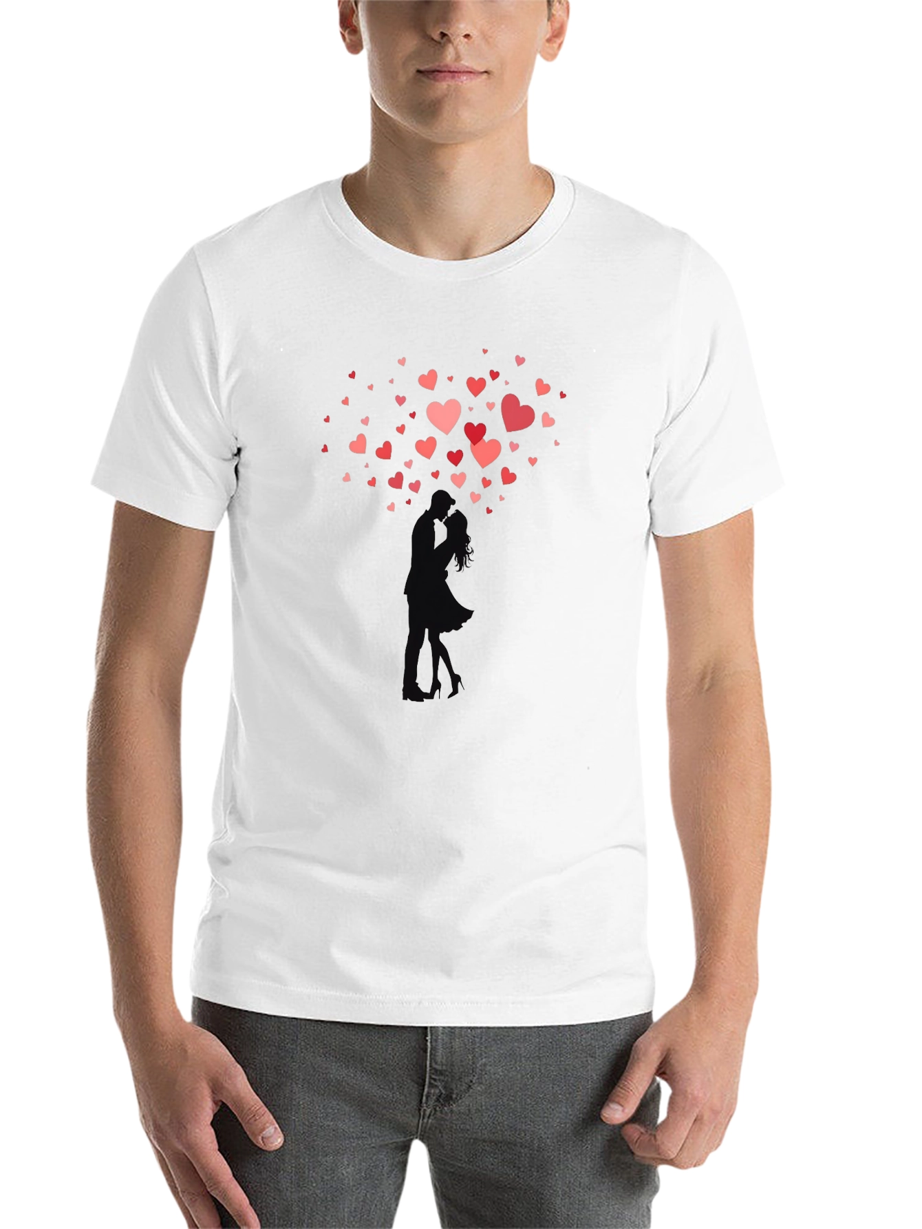 Black Romantic Hearts Kissing Couple Black T-Shirt view 14