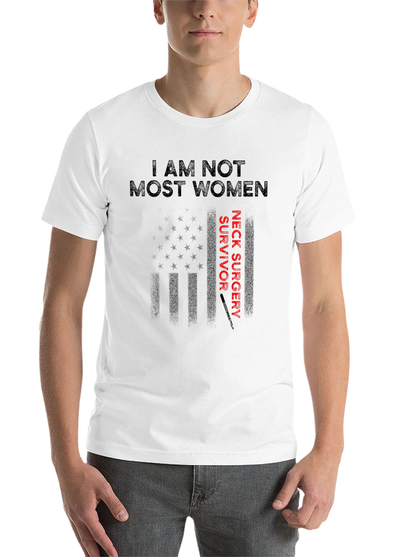 Black I Am Not Most Women Neck Surgery Survivor T-Shirt view 14