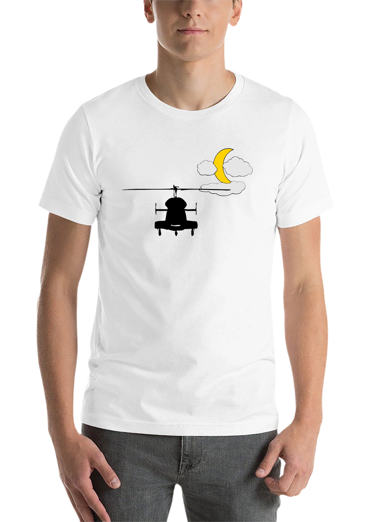Black Helicopter Moon T-Shirt - Night Flight Design view 14