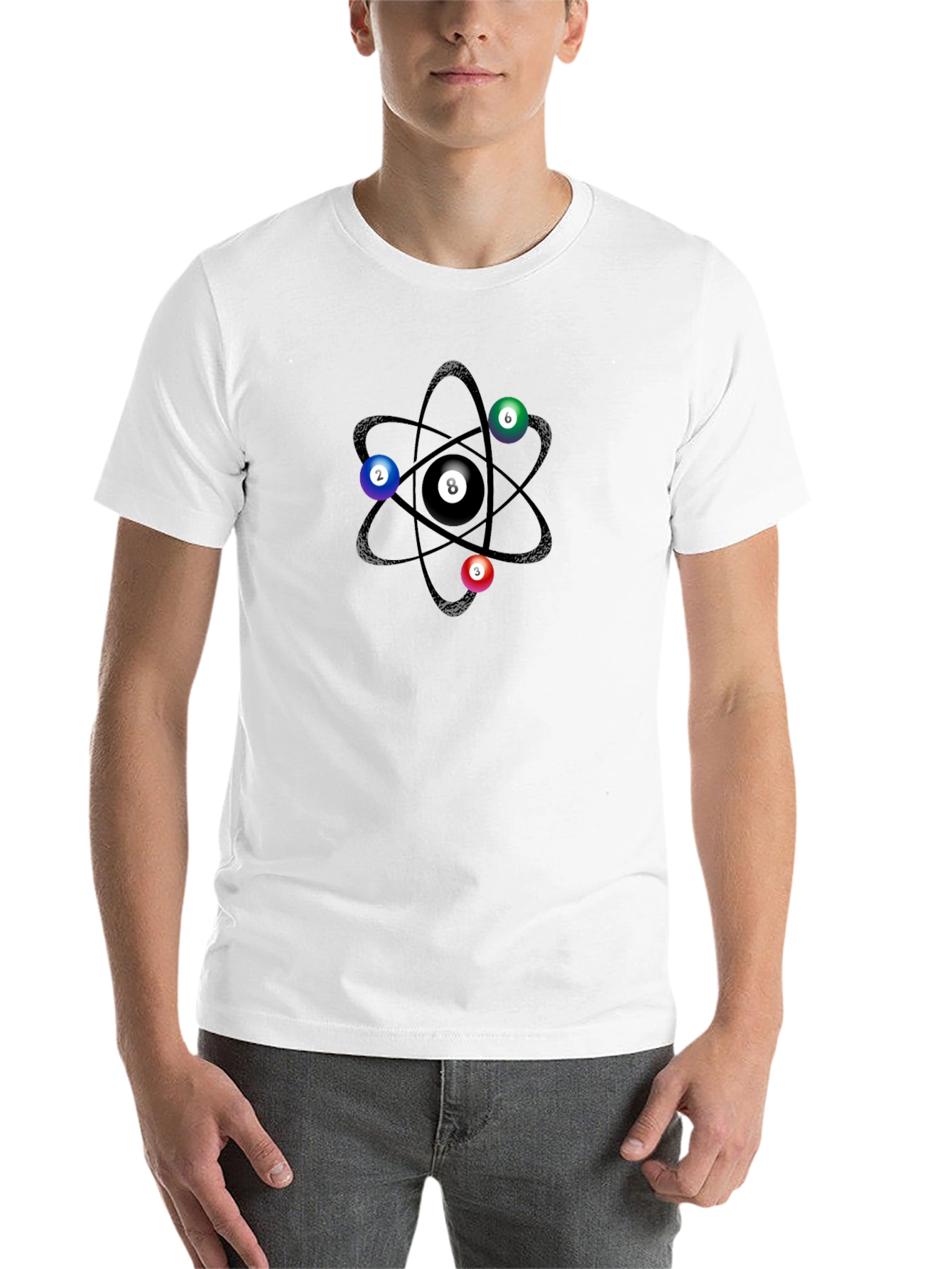 Black Atomic Billiards T-Shirt:  Pool Ball Atom Design view 14
