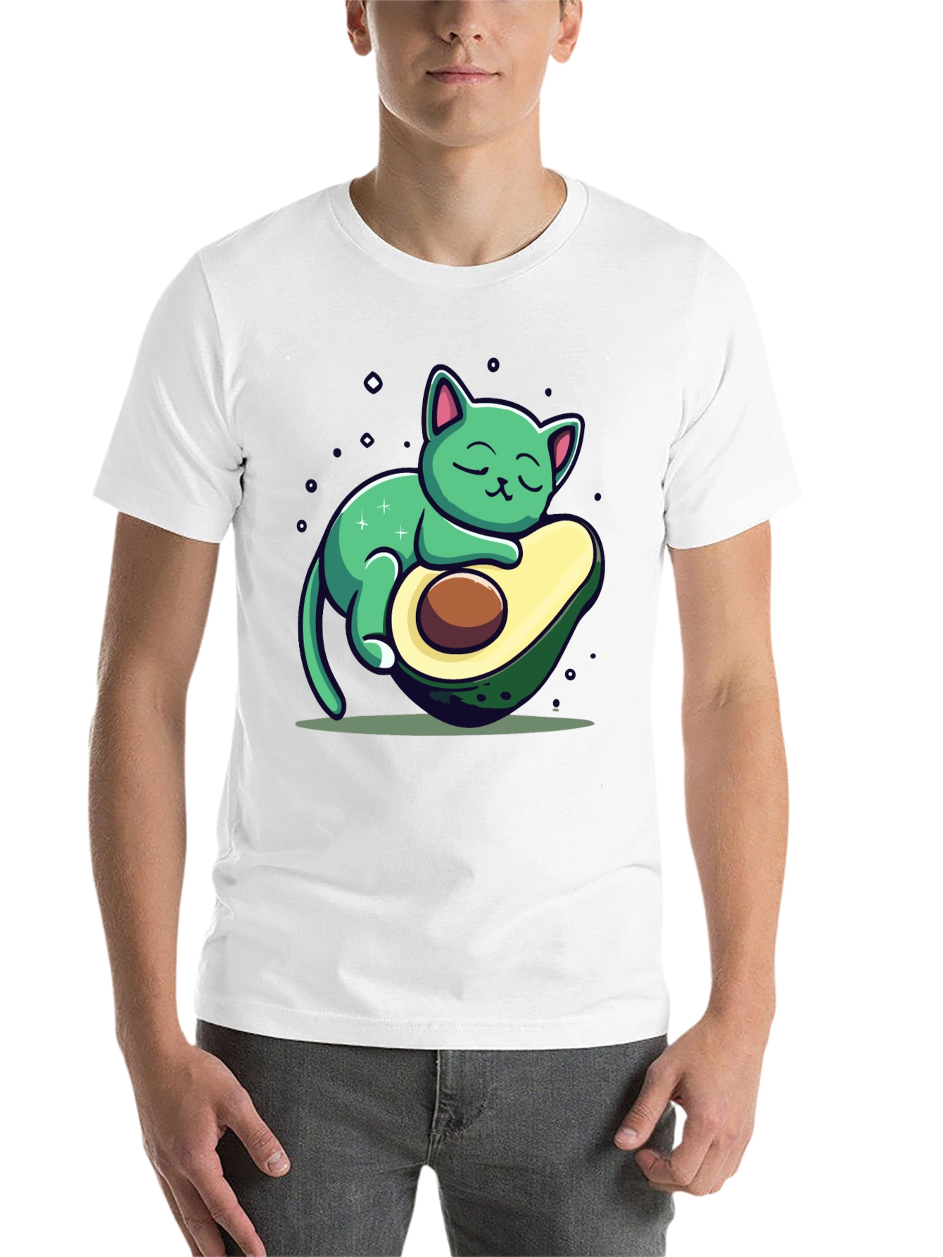 Black Cute Avocado Cat Graphic T-Shirt - Black view 14