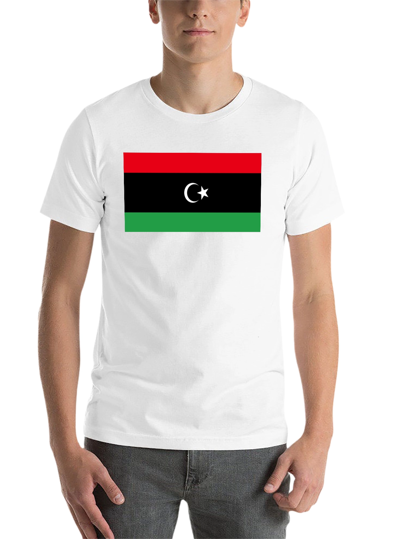 Black Libya Flag T-Shirt - Black Cotton Tee view 14