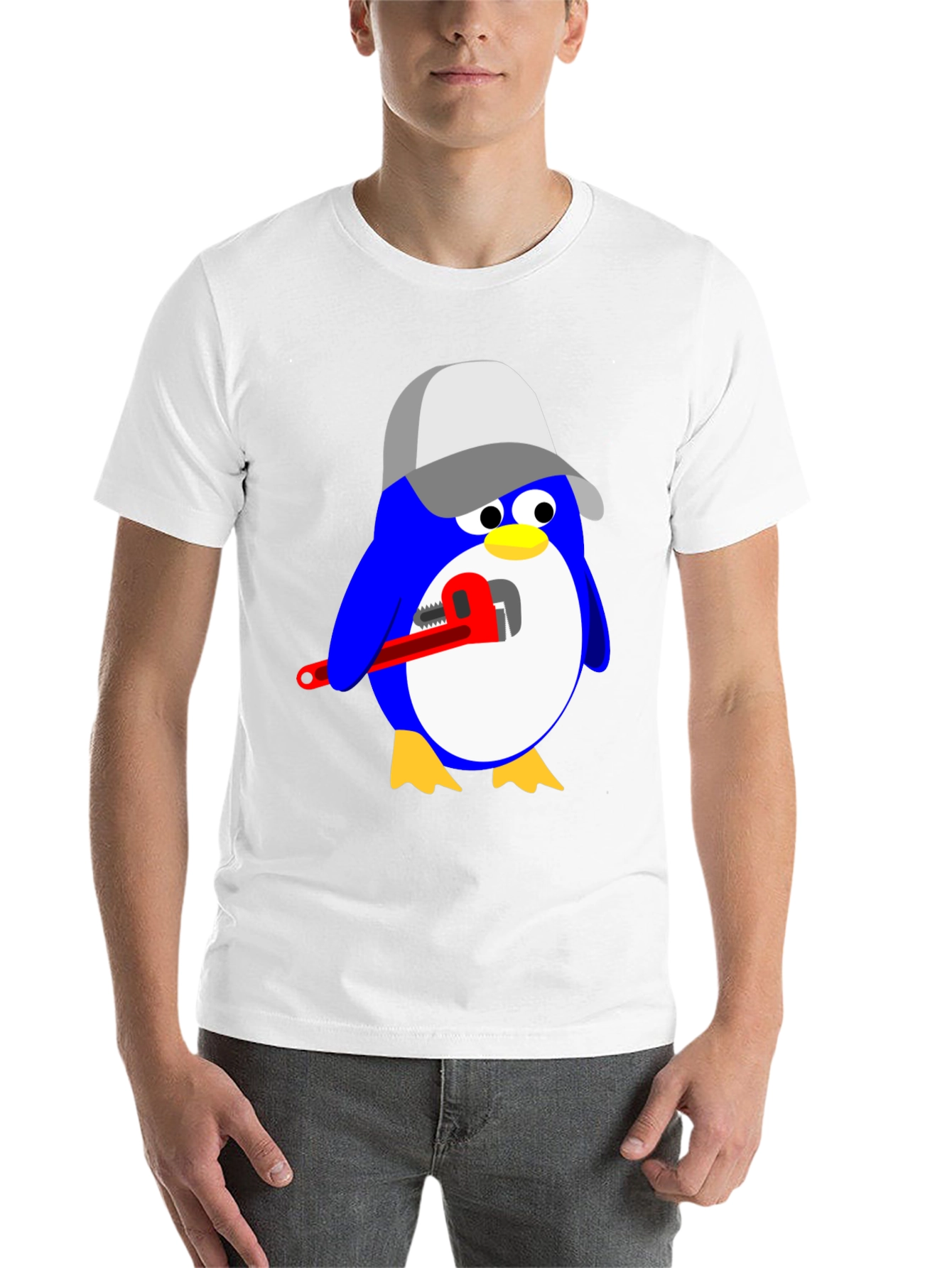 Black Plumber Penguin Graphic Tee - Black Cotton Shirt view 14